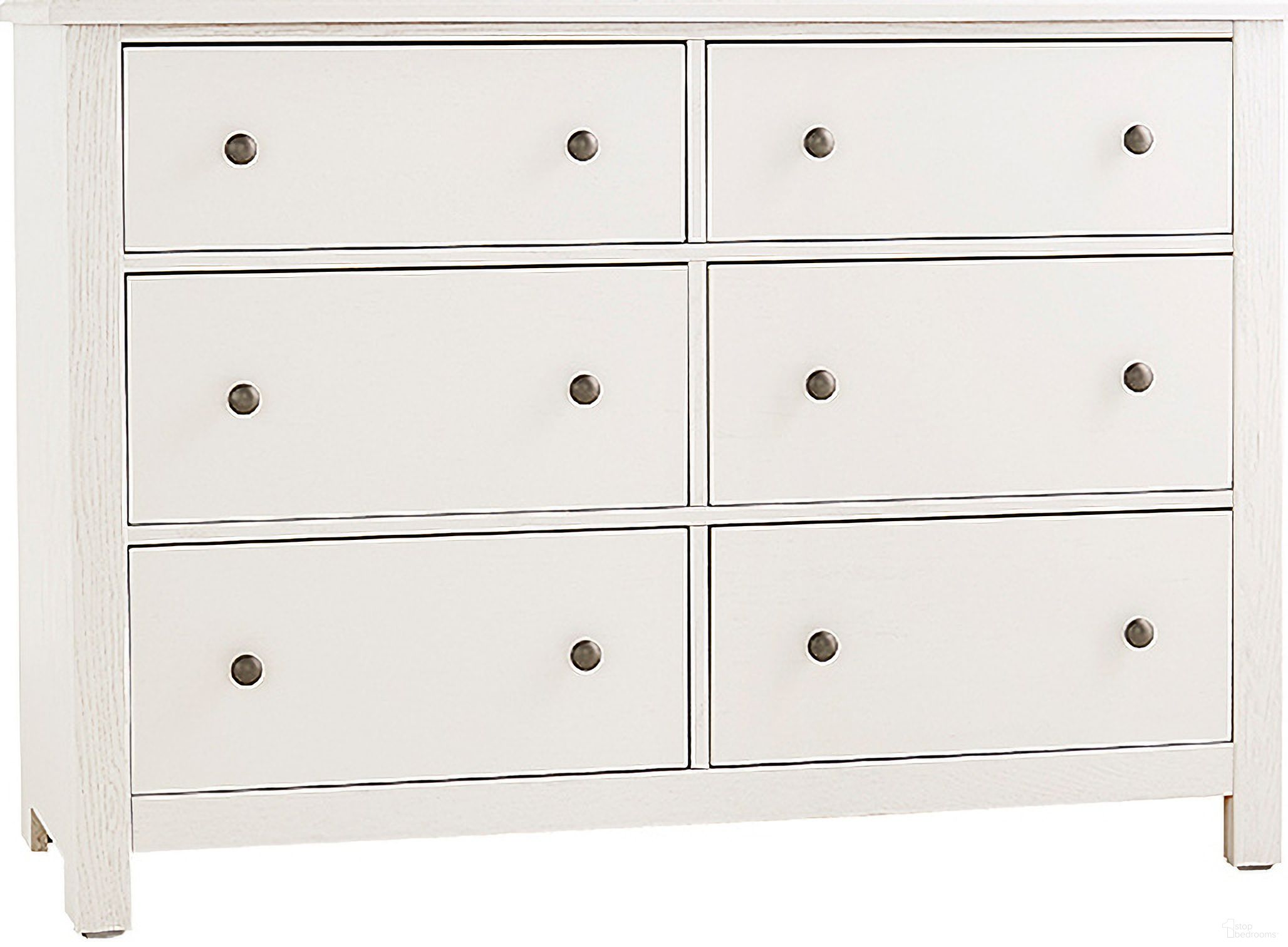 The appearance of Fundamentals 6 Drawer Dresser In White designed by Vaughan Bassett in the transitional interior design. This white piece of furniture  was selected by 1StopBedrooms from Fundamentals Collection to add a touch of cosiness and style into your home. Sku: 16-002. Material: Wood.