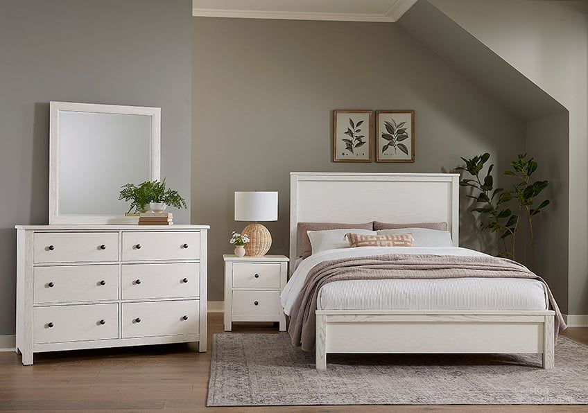 The appearance of Fundamentals Bedroom Set In White designed by Vaughan Bassett in the modern / contemporary interior design. This white piece of furniture  was selected by 1StopBedrooms from Fundamentals Collection to add a touch of cosiness and style into your home. Sku: 16-551;16-155;16-922;16-226. Bed Type: Panel Bed. Material: Wood. Bed Size: Queen.