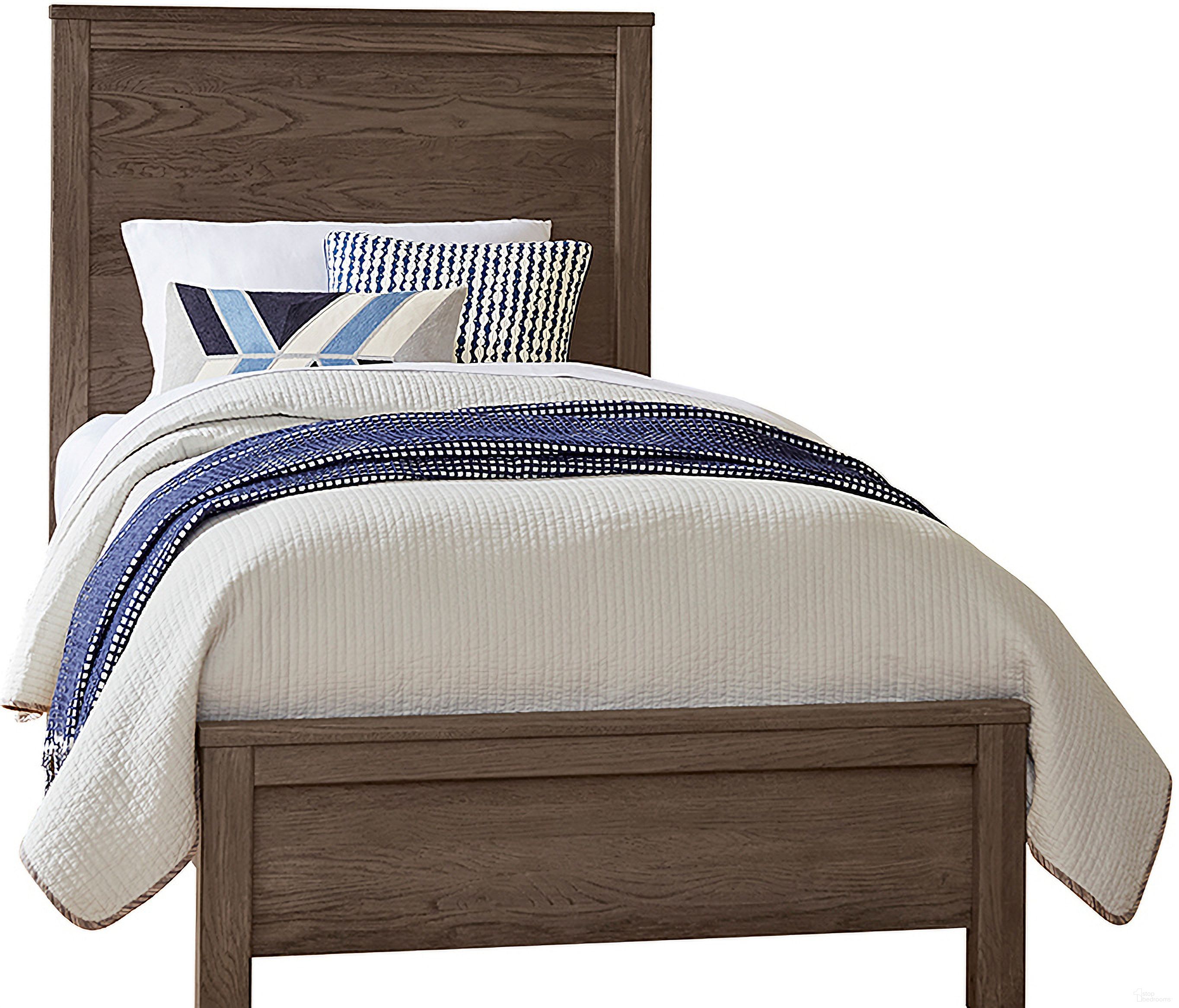 The appearance of Fundamentals Twin Bed In Grey designed by Vaughan Bassett in the modern / contemporary interior design. This grey piece of furniture  was selected by 1StopBedrooms from Fundamentals Collection to add a touch of cosiness and style into your home. Sku: 11-331;11-133;11-900. Bed Type: Panel Bed. Material: Wood. Bed Size: Twin.