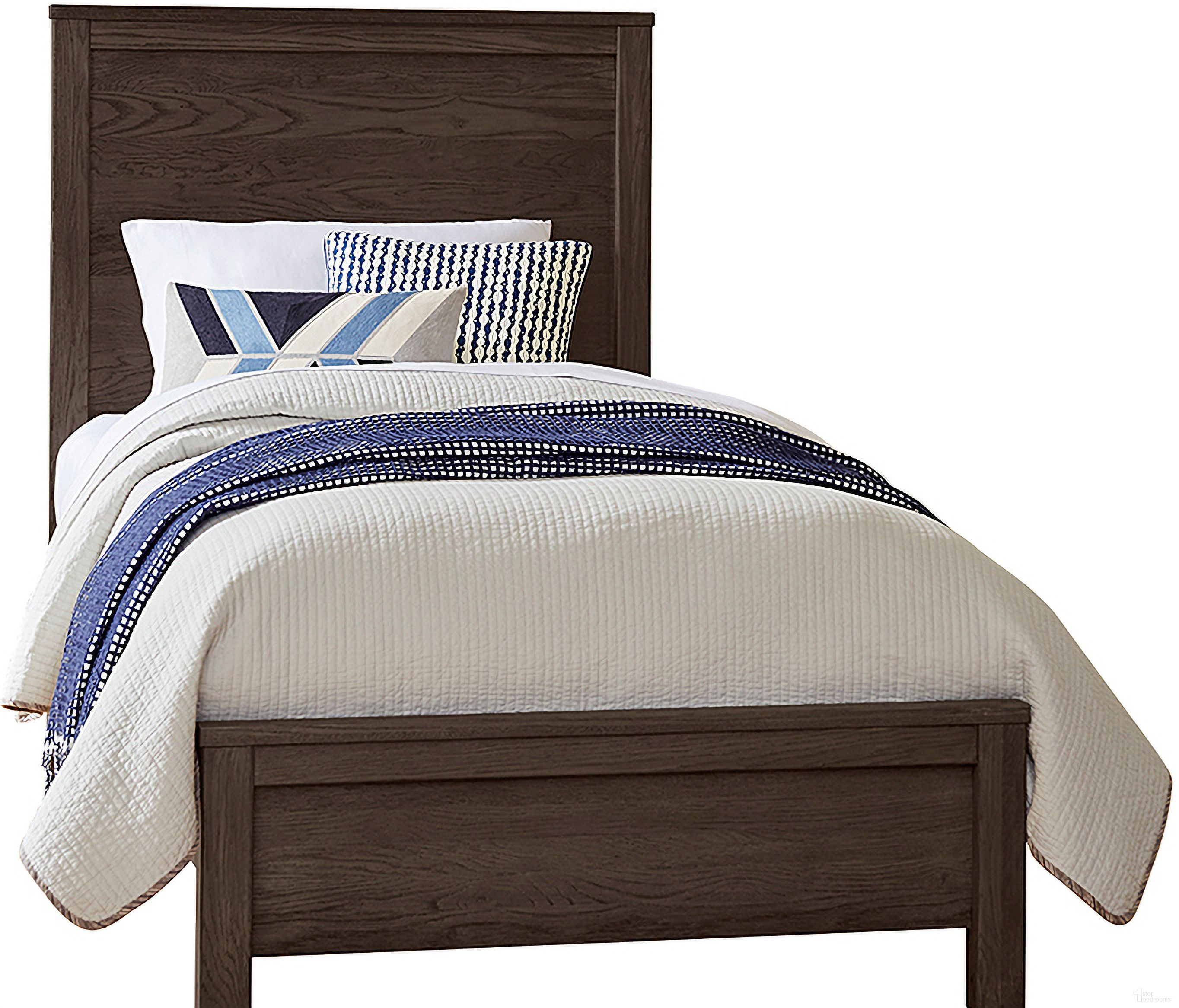 The appearance of Fundamentals Twin Bed In Java designed by Vaughan Bassett in the modern / contemporary interior design. This java piece of furniture  was selected by 1StopBedrooms from Fundamentals Collection to add a touch of cosiness and style into your home. Sku: 10-331;10-133;10-900. Bed Type: Panel Bed. Material: Wood. Bed Size: Twin.