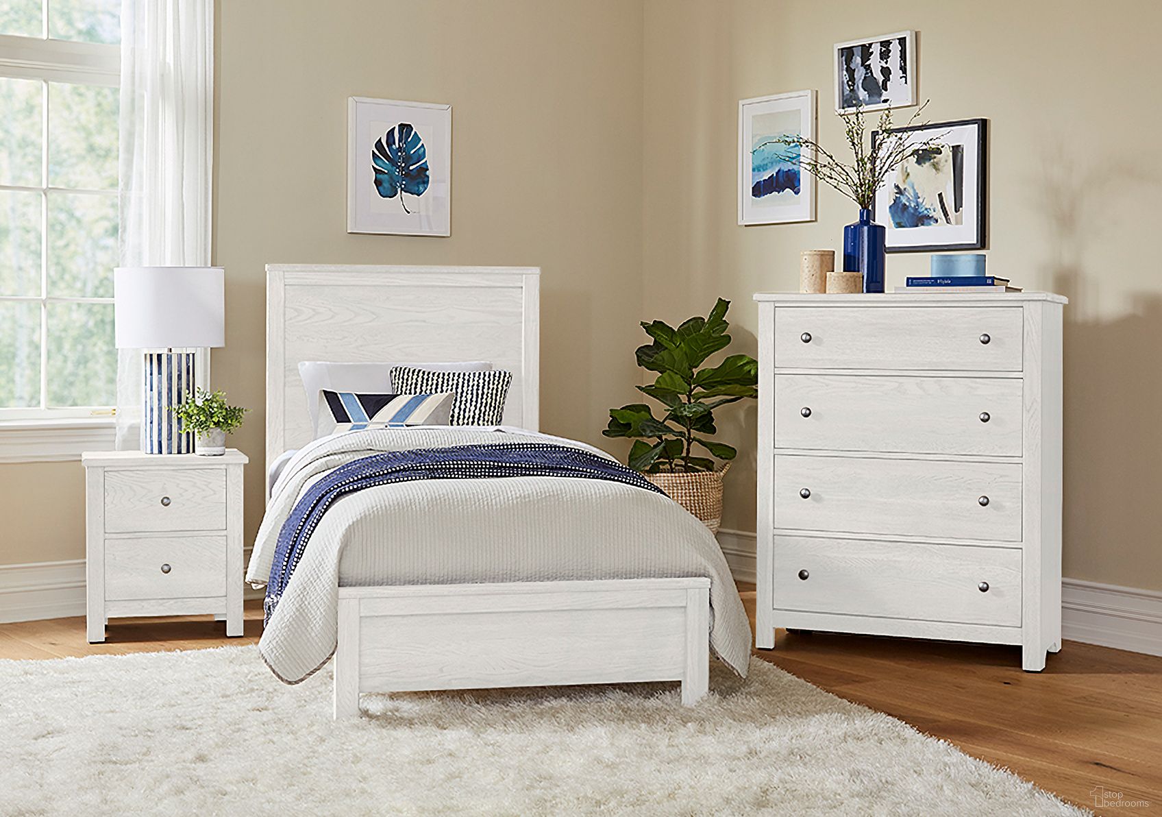 The appearance of Fundamentals Yoouth Bedroom Set In White designed by Vaughan Bassett in the modern / contemporary interior design. This white piece of furniture was selected by 1StopBedrooms from Fundamentals Collection to add a touch of cosiness and style into your home. Sku: 16-331;16-133;16-900;16-226. Bed Type: Panel Bed. Material: Wood. Bed Size: Twin.