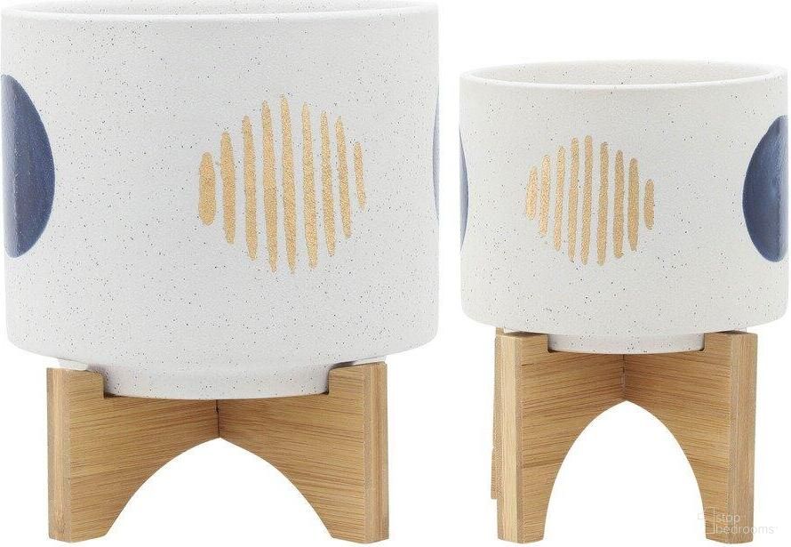 Funky Planter With Stand Set of 2 In White