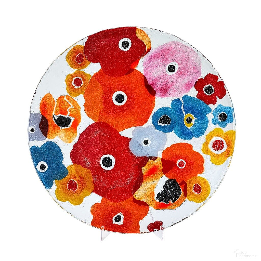 Fused Bright Large Floral Charger In Rust