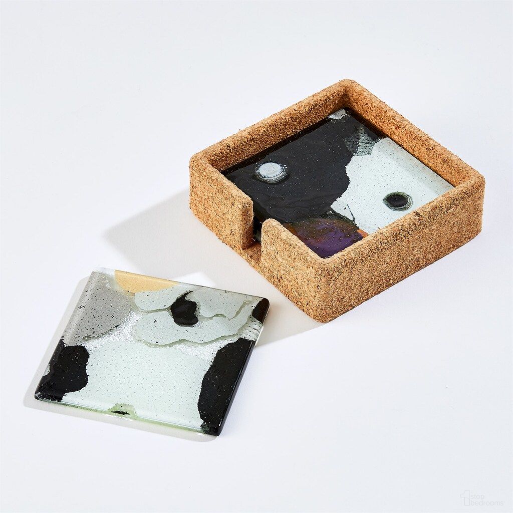 Fused Floral Coaster Set In Gold