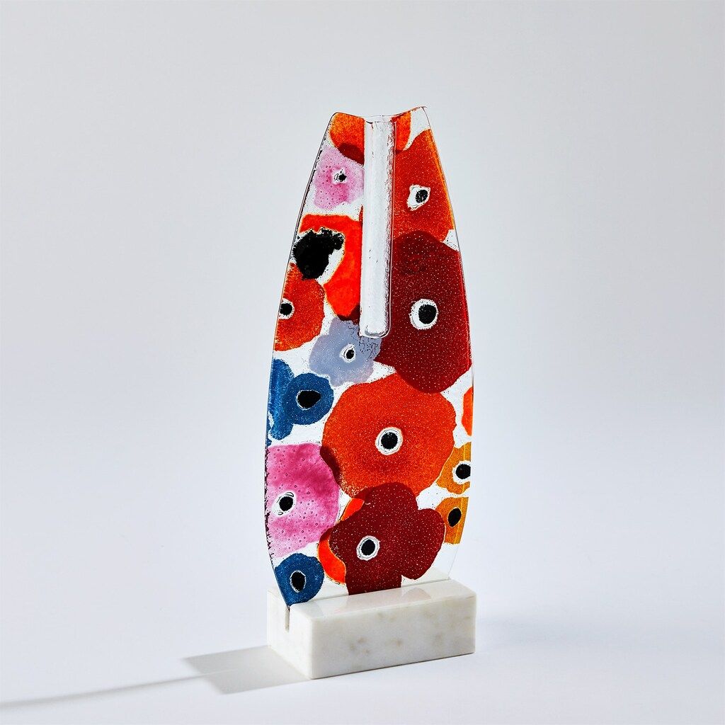 Fused Floral Flat Vase In Clear
