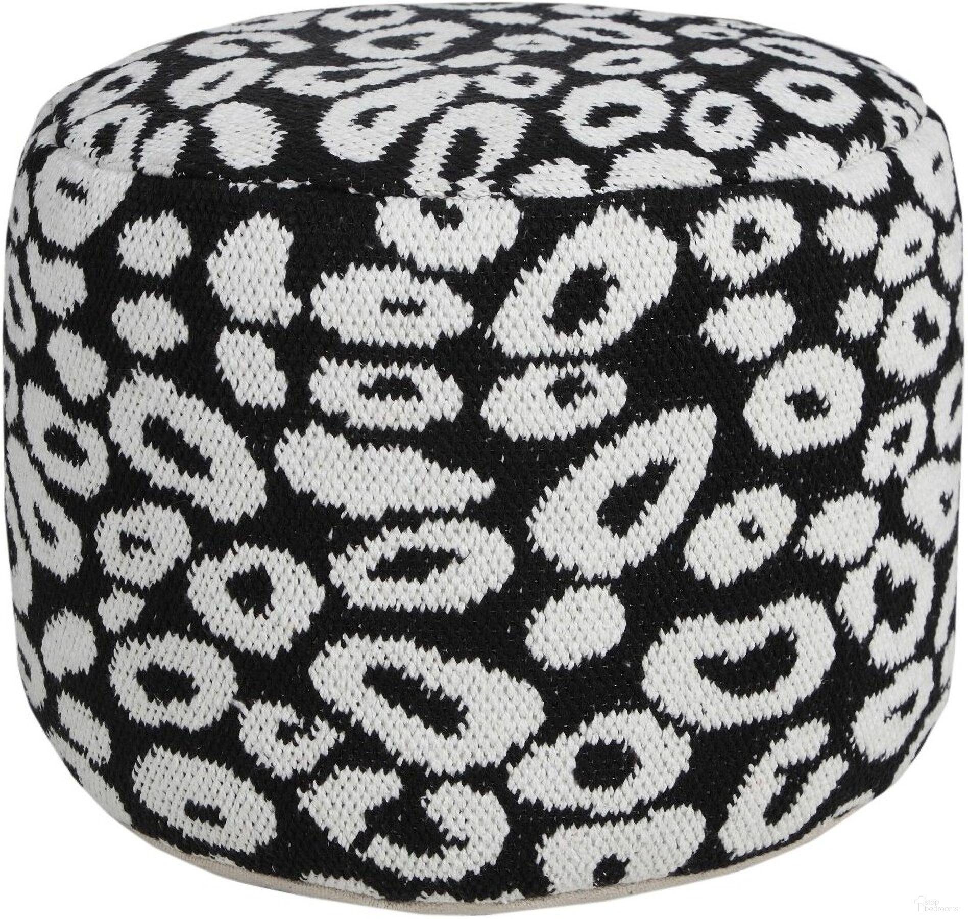 Fynra Abstract Cotton Blend Ottoman Pouf In Black and White