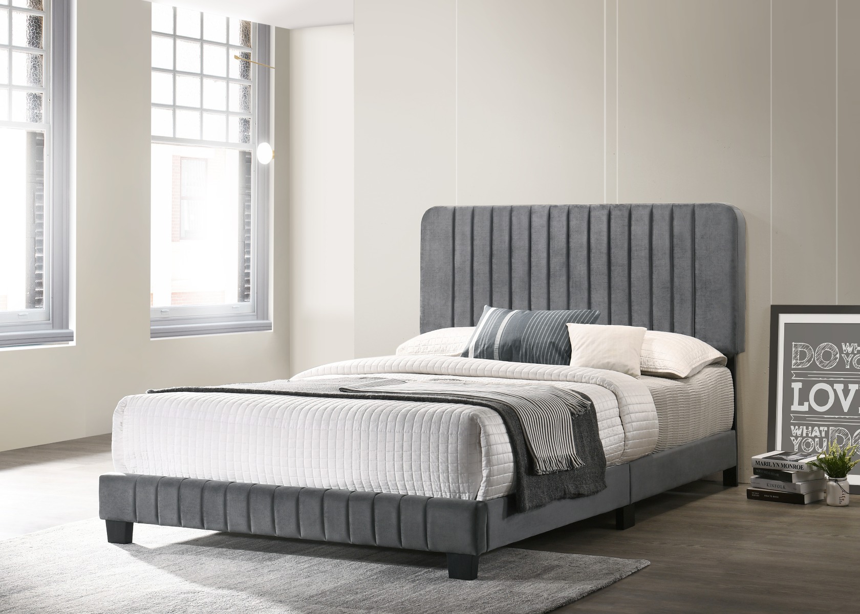 Fiona Upholstered Panel Bed Light Grey - Coaster Fine Furnit