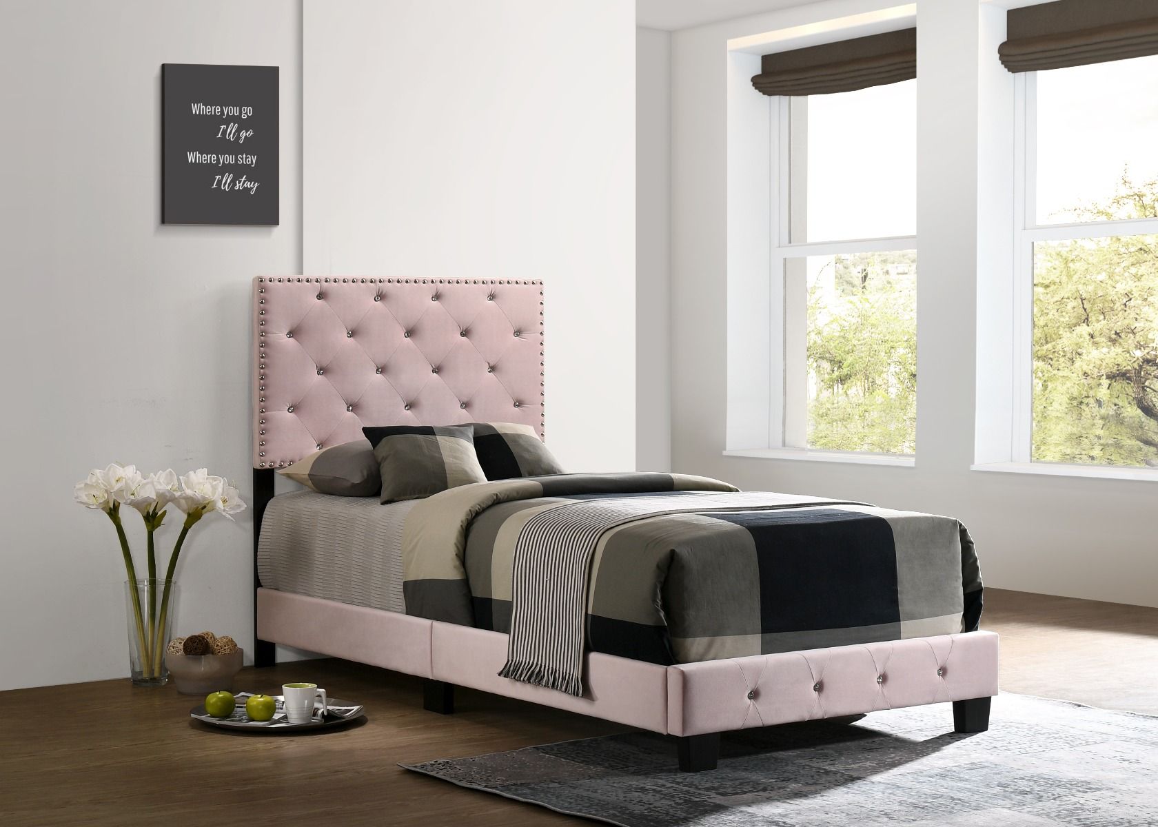 The appearance of Glory Furniture Suffolk Twin Bed, Pink designed by Glory in the modern / contemporary interior design. This pink piece of furniture was selected by 1StopBedrooms from Suffolk Collection to add a touch of cosiness and style into your home. Sku: G1406-TB-UP-Headboard,Footboard Rails,Supports,Hardware. Bed Type: Panel Bed. Material: Wood. Bed Size: Twin.