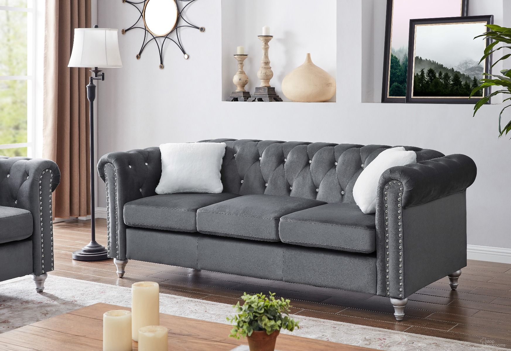 The appearance of Glory Furniture Raisa Sofa, Gray designed by Glory in the modern / contemporary interior design. This gray piece of furniture  was selected by 1StopBedrooms from Raisa Collection to add a touch of cosiness and style into your home. Sku: G860A-S Box 1;G860A-S Box 2. Material: Wood.