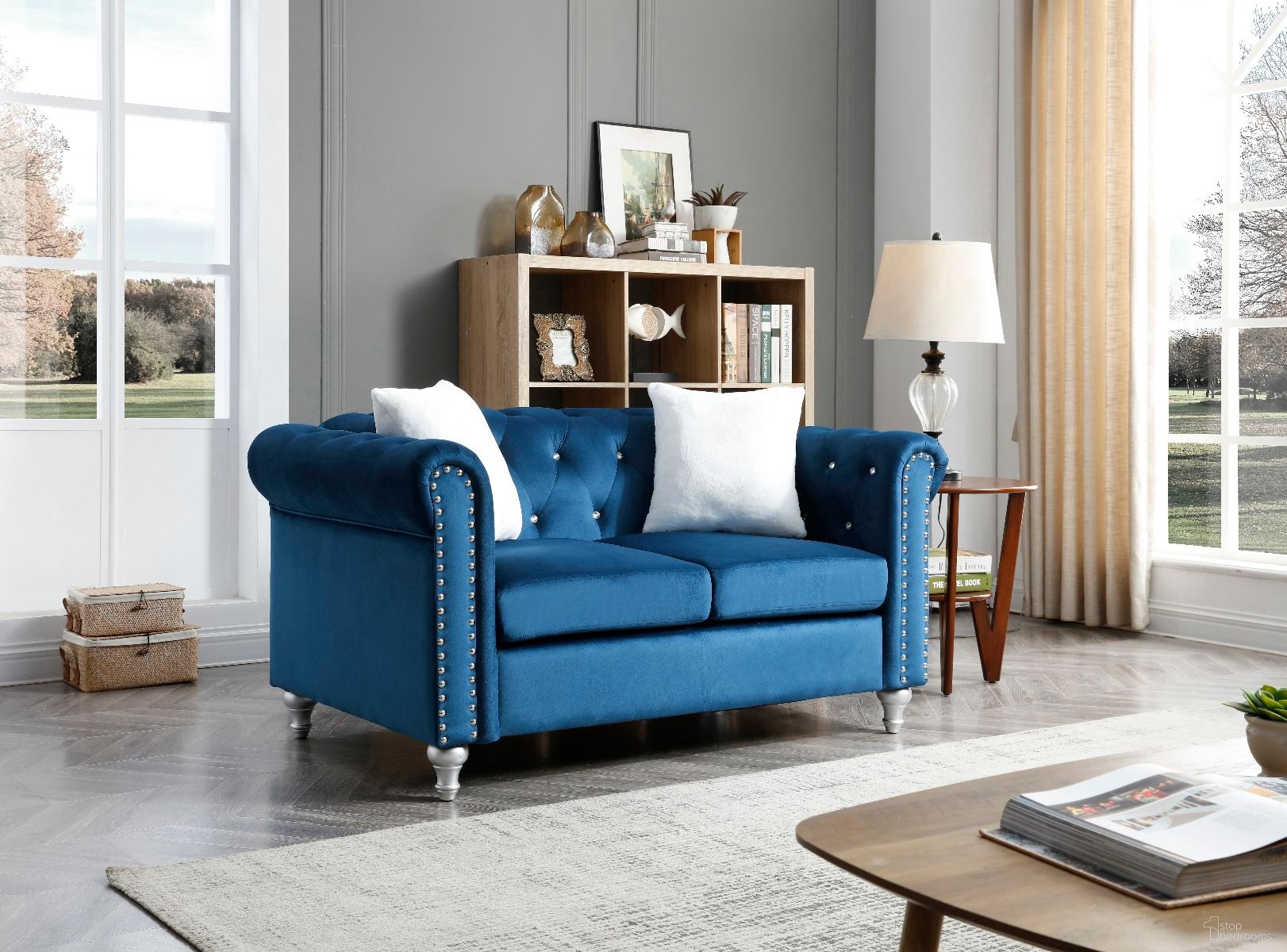 The appearance of Glory Furniture Raisa Loveseat, Navy Blue designed by Glory in the modern / contemporary interior design. This navy blue piece of furniture was selected by 1StopBedrooms from Raisa Collection to add a touch of cosiness and style into your home. Sku: G861A-L Box 1;G861A-L Box 2. Material: Wood.