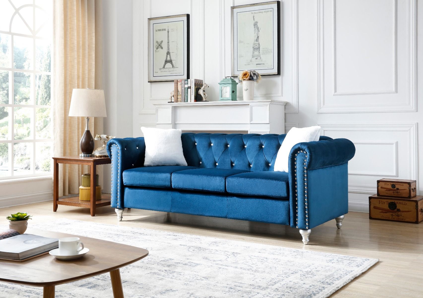 The appearance of Glory Furniture Raisa Sofa, Navy Blue designed by Glory in the modern / contemporary interior design. This navy blue piece of furniture  was selected by 1StopBedrooms from Raisa Collection to add a touch of cosiness and style into your home. Sku: G861A-S Box 1;G861A-S Box 2. Material: Wood.