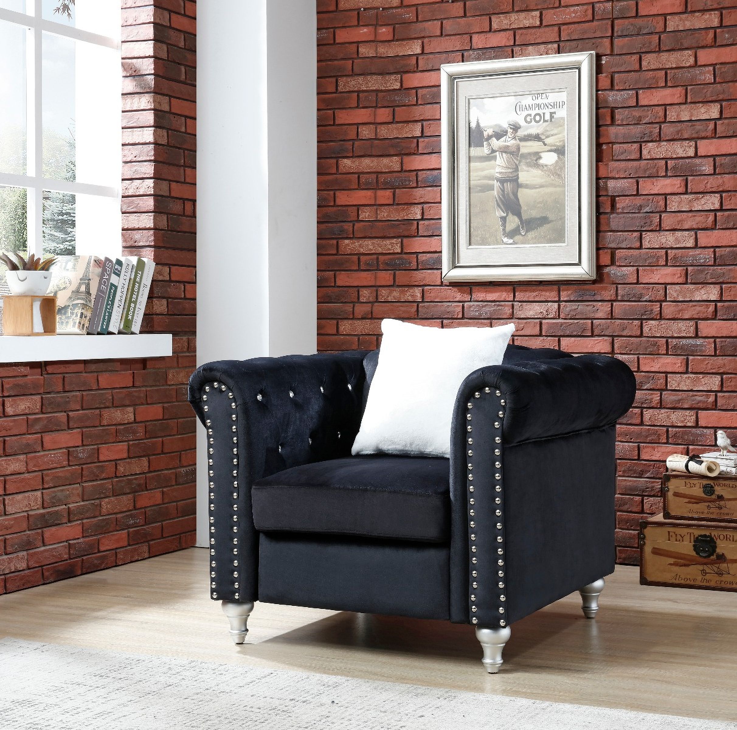 The appearance of Glory Furniture Raisa Chair, Black designed by Glory in the modern / contemporary interior design. This black piece of furniture  was selected by 1StopBedrooms from Raisa Collection to add a touch of cosiness and style into your home. Sku: G863A-C-Chair. Material: Wood.