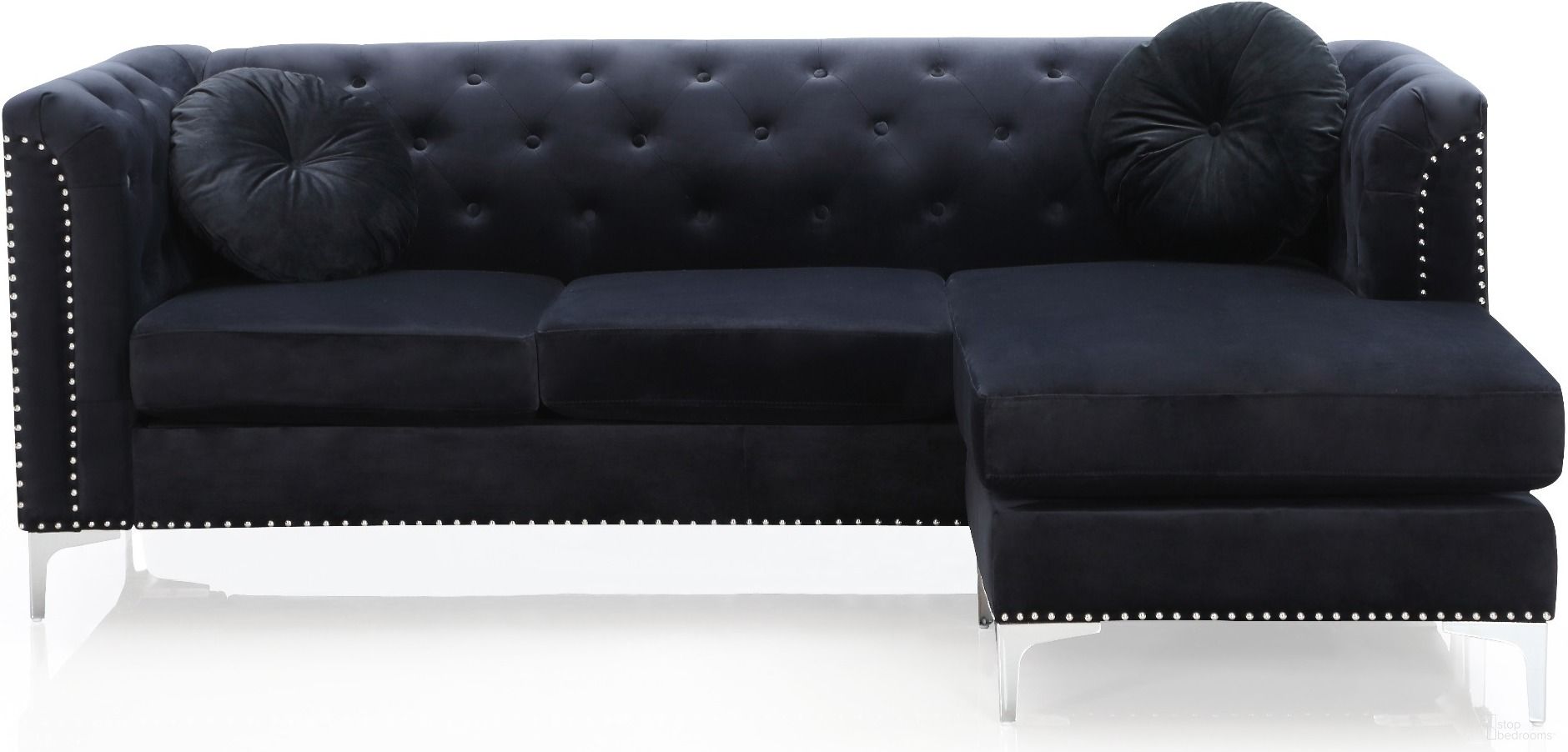 The appearance of Pompano Sofa Chaise In Black designed by Glory in the modern / contemporary interior design. This black piece of furniture  was selected by 1StopBedrooms from Pompano Collection to add a touch of cosiness and style into your home. Sku: G893B-SC Box 1;G893B-SC Box 2;G893B-SC Box 3. Material: Velvet.