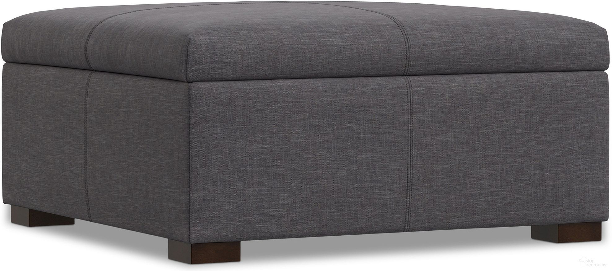 Gabbie Polyester Linen Square Coffee Table Storage Ottoman In Slate Grey