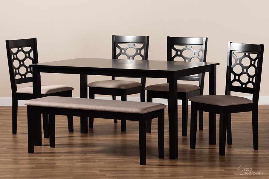 Gabriel Modern and Contemporary Sand Fabric Upholstered and Dark Brown Finished Wood 6-Piece Dining Set