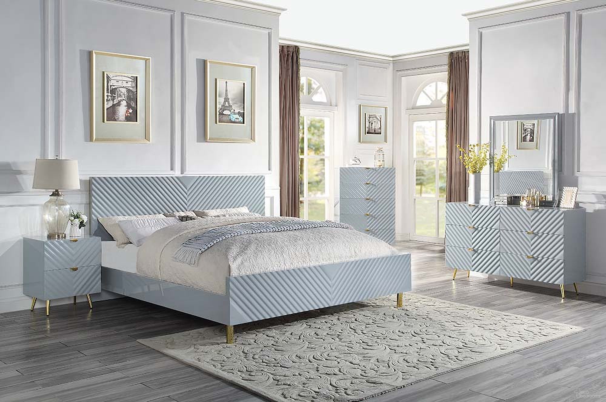 The appearance of Gaines Bedroom Set In Gray High Gloss Finish designed by ACME in the modern / contemporary interior design. This grey piece of furniture was selected by 1StopBedrooms from Gaines Collection to add a touch of cosiness and style into your home. Sku: BD01040Q1;BD01040Q2;BD01041. Bed Type: Platform Bed. Material: Wood. Bed Size: Queen.
