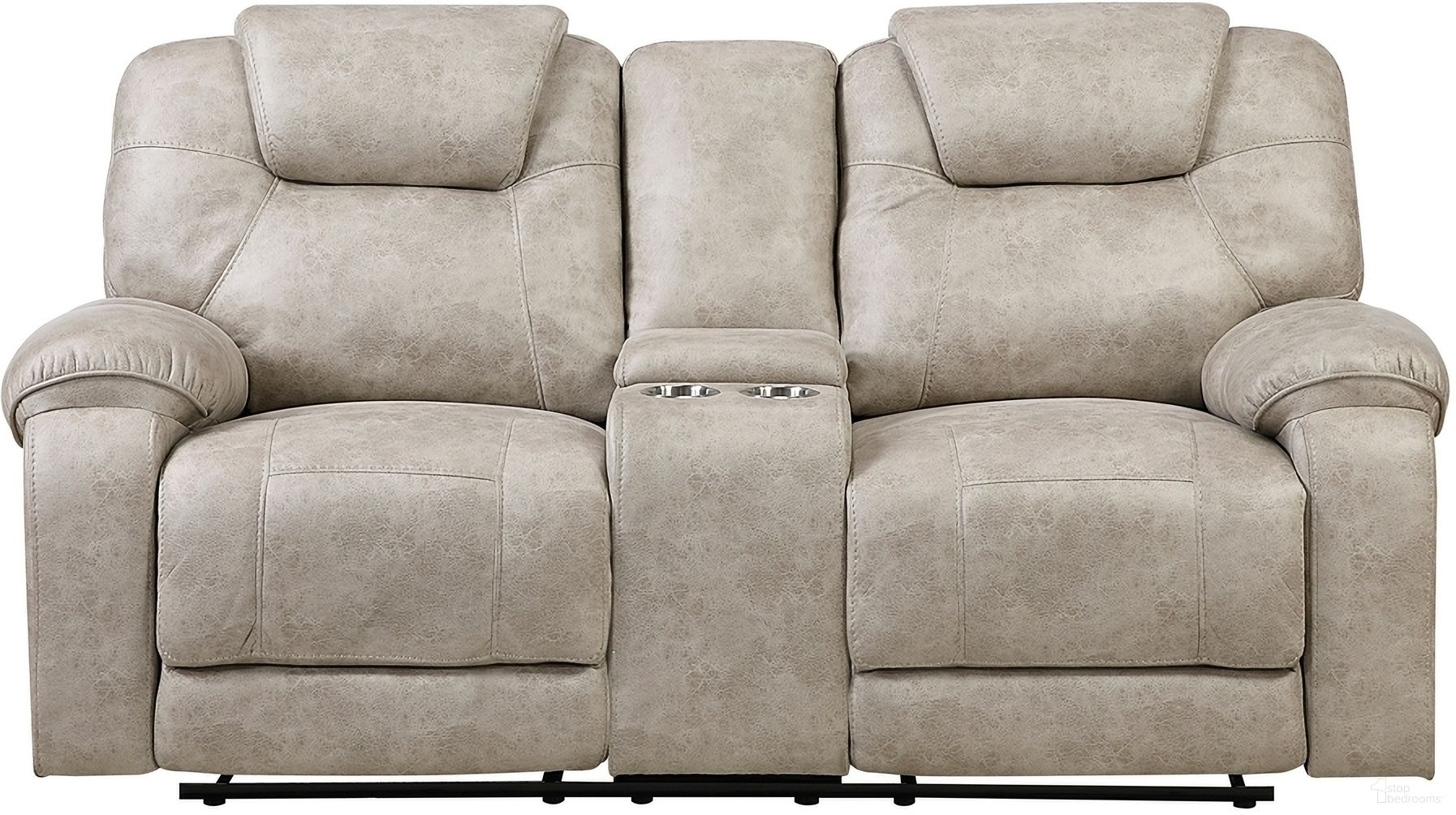 The appearance of Gainesville Double Reclining Loveseat with Center Console In Beige designed by Homelegance in the transitional interior design. This beige piece of furniture was selected by 1StopBedrooms from Gainesville Collection to add a touch of cosiness and style into your home. Sku: 8560PT-2. Material: Microfiber.