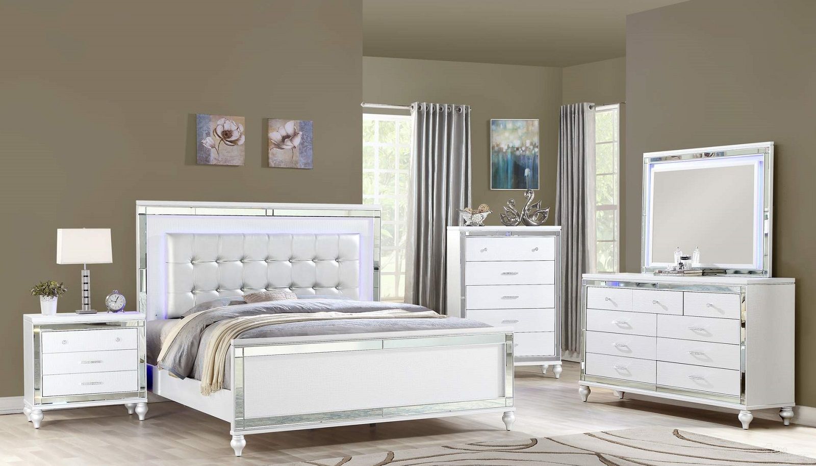 The appearance of Galaxy Home Sterling Panel Bedroom Set in White designed by Galaxy Home Furnishings in the modern / contemporary interior design. This white piece of furniture was selected by 1StopBedrooms from Sterling Collection to add a touch of cosiness and style into your home. Sku: 808857726636;808857739766. Bed Type: Platform Bed. Material: Wood. Bed Size: Queen.