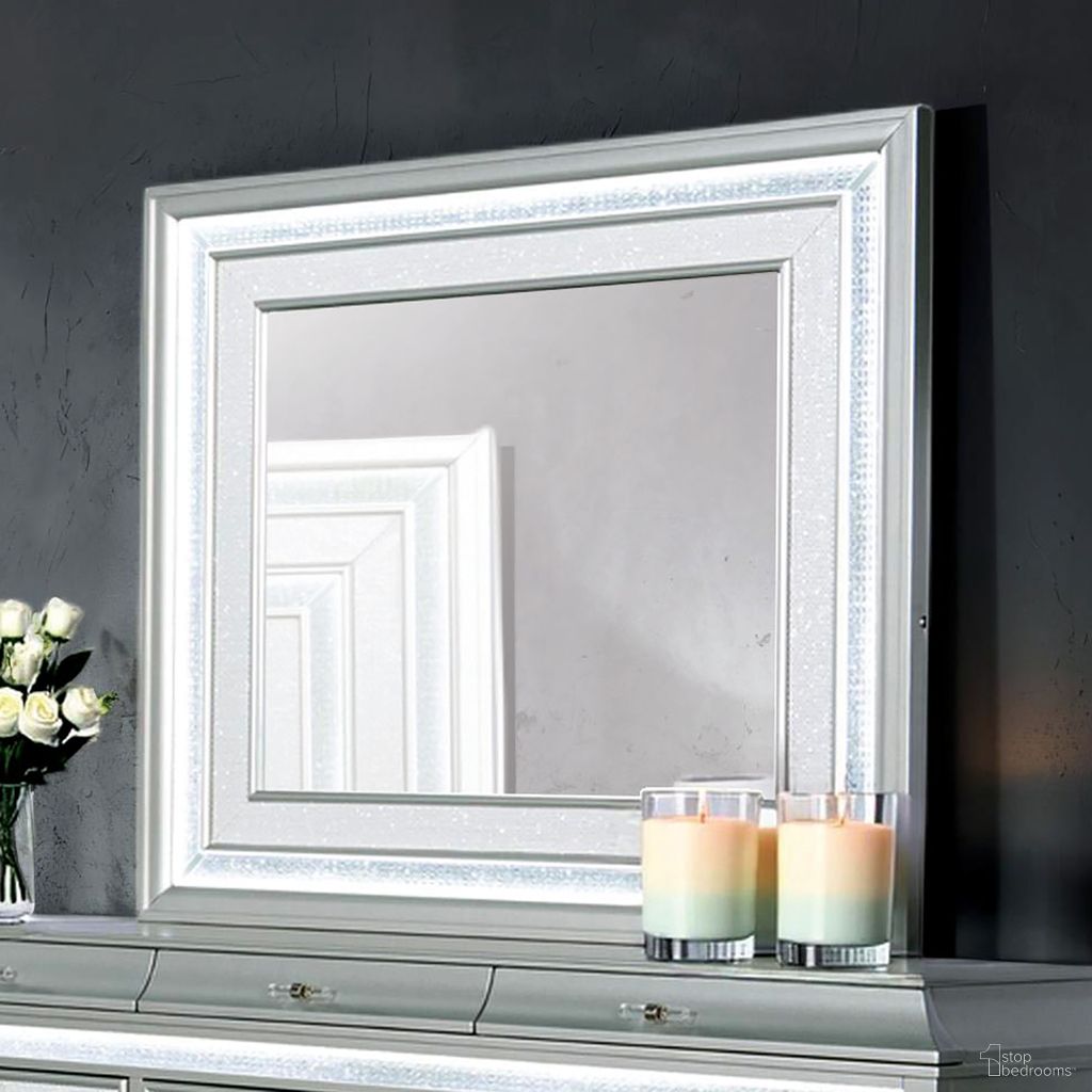 The appearance of Galea Mirror with LED In Gray designed by Furniture of America in the glam interior design. This gray piece of furniture was selected by 1StopBedrooms from Galea Collection to add a touch of cosiness and style into your home. Sku: FM74006SV-M. Material: Poplar.