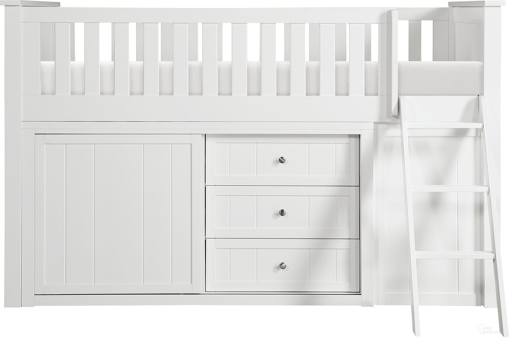 The appearance of Galen Twin Low Loft Bunk with Bookcase and 2 Dressers In White designed by Homelegance in the transitional interior design. This white piece of furniture was selected by 1StopBedrooms from Galen Collection to add a touch of cosiness and style into your home. Sku: B2053LLW-1;B2053LLW-2;B2053LLW-3;B2053LLW-BC;B2053LLW-DR;B2053LLW-DR. Bed Type: Bunk Bed. Material: Wood. Bed Size: Twin.