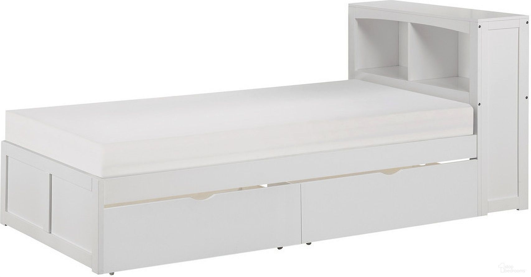 The appearance of Galen Twin Bookcase Bed with Storage Boxes In White designed by Homelegance in the transitional interior design. This white piece of furniture was selected by 1StopBedrooms from Galen Collection to add a touch of cosiness and style into your home. Sku: B2053BCW-1;B2053BCW-2;B2053W-T. Bed Type: Bookcase Bed. Material: Wood. Bed Size: Twin.