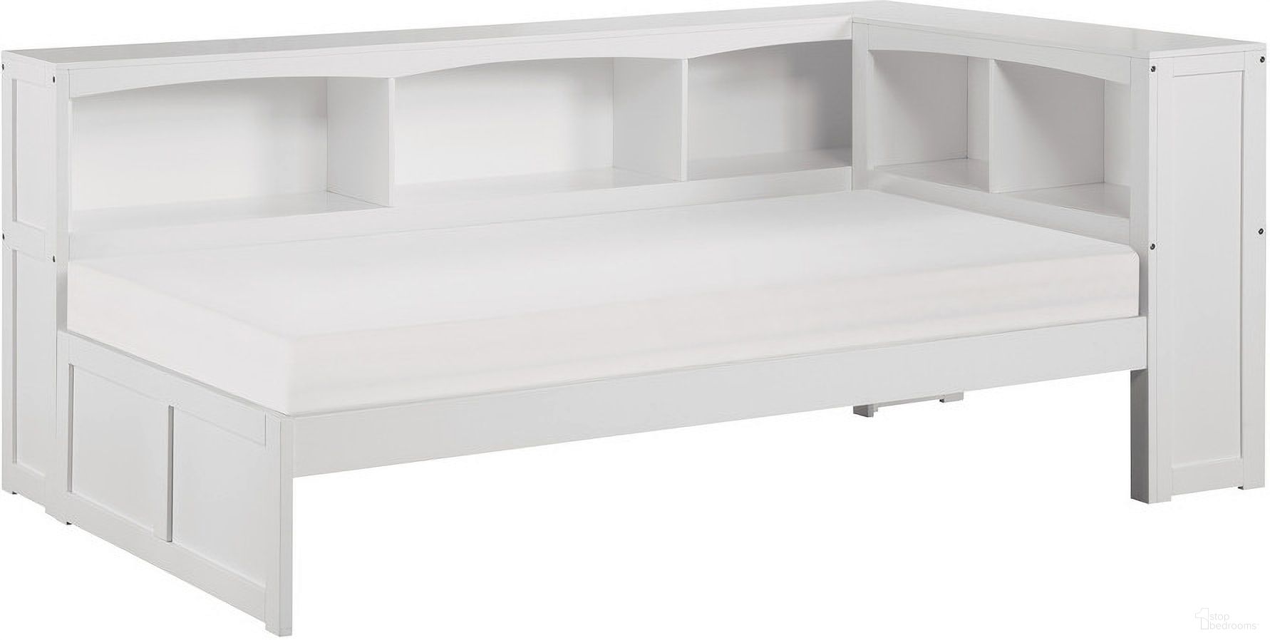 The appearance of Galen Twin Bookcase Corner Bed In White designed by Homelegance in the transitional interior design. This white piece of furniture was selected by 1StopBedrooms from Galen Collection to add a touch of cosiness and style into your home. Sku: B2053BCW-1;B2053BCW-2;B2053BCW-BC. Bed Type: Bookcase Bed. Material: Wood. Bed Size: Twin.