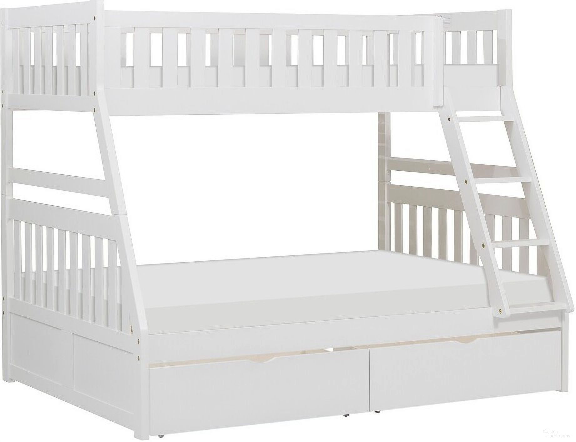 The appearance of Galen Twin/Full Bunk Bed with Storage Boxes In White designed by Homelegance in the modern / contemporary interior design. This white piece of furniture  was selected by 1StopBedrooms from Galen Collection to add a touch of cosiness and style into your home. Sku: B2053TFW-1;B2053TFW-2;B2053TFW-SL;B2053W-T. Bed Type: Bunk Bed. Material: Wood. Bed Size: Twin Over Full.