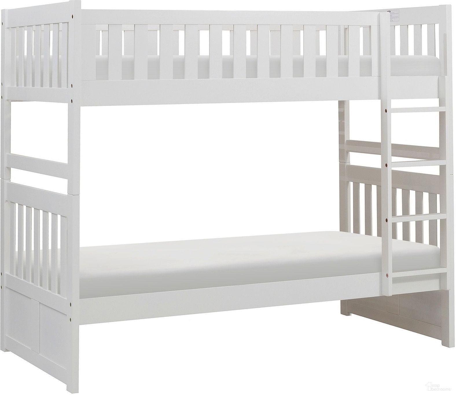 The appearance of Galen White Twin Over Twin Bunk Bed designed by Homelegance in the transitional interior design. This white piece of furniture was selected by 1StopBedrooms from Galen Collection to add a touch of cosiness and style into your home. Sku: B2053W-1;B2053W-2;B2053W-SL. Bed Type: Bunk Bed. Material: Wood. Bed Size: Twin Over Twin.