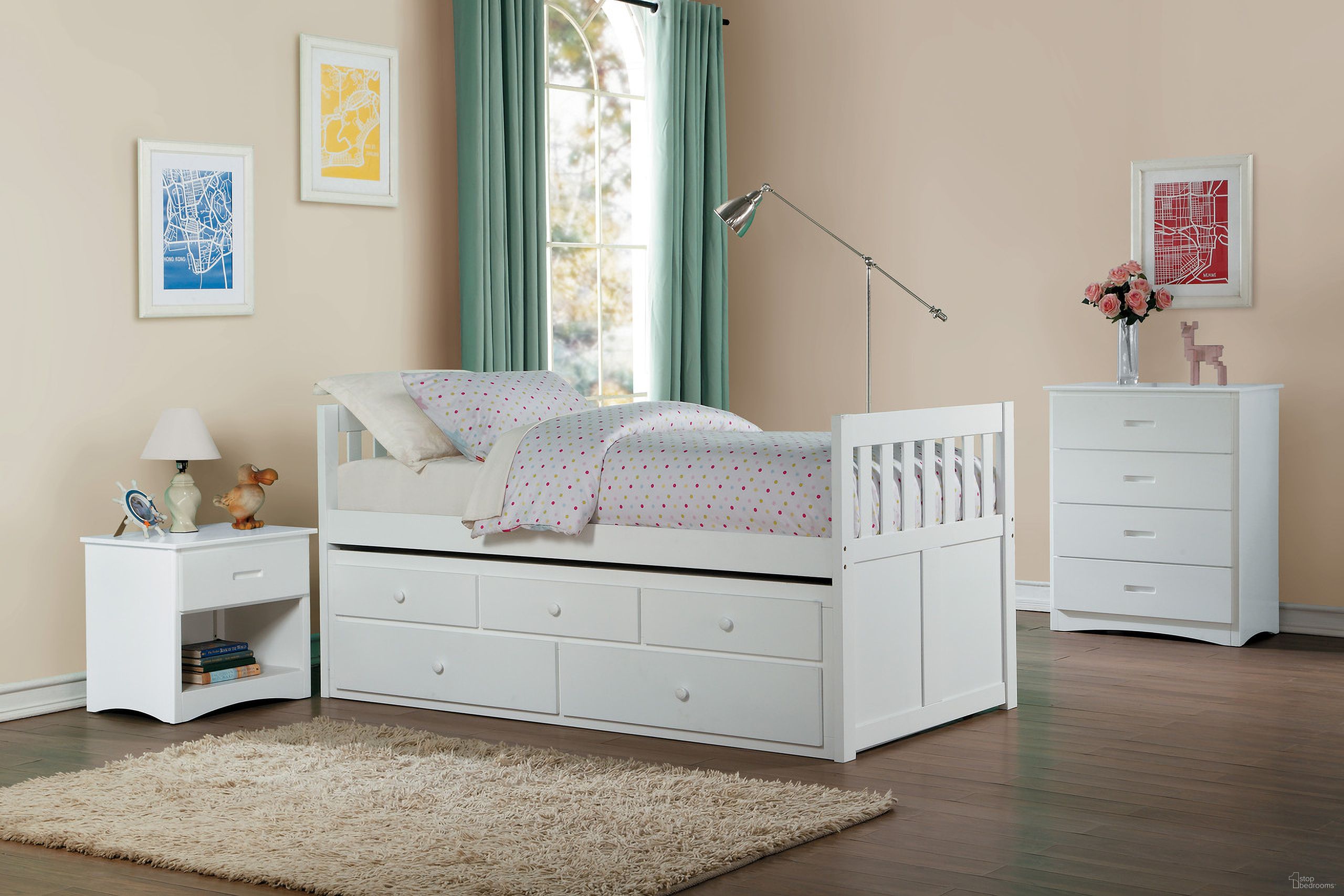 The appearance of Galen White Youth Panel Storage Trundle Bedroom Set designed by Homelegance in the transitional interior design. This white piece of furniture  was selected by 1StopBedrooms from Galen Collection to add a touch of cosiness and style into your home. Sku: B2053PRW-1;B2053PRW-2;B2053W-4. Material: Wood. Bed Size: Twin. Bed Type: Trundle Bed.