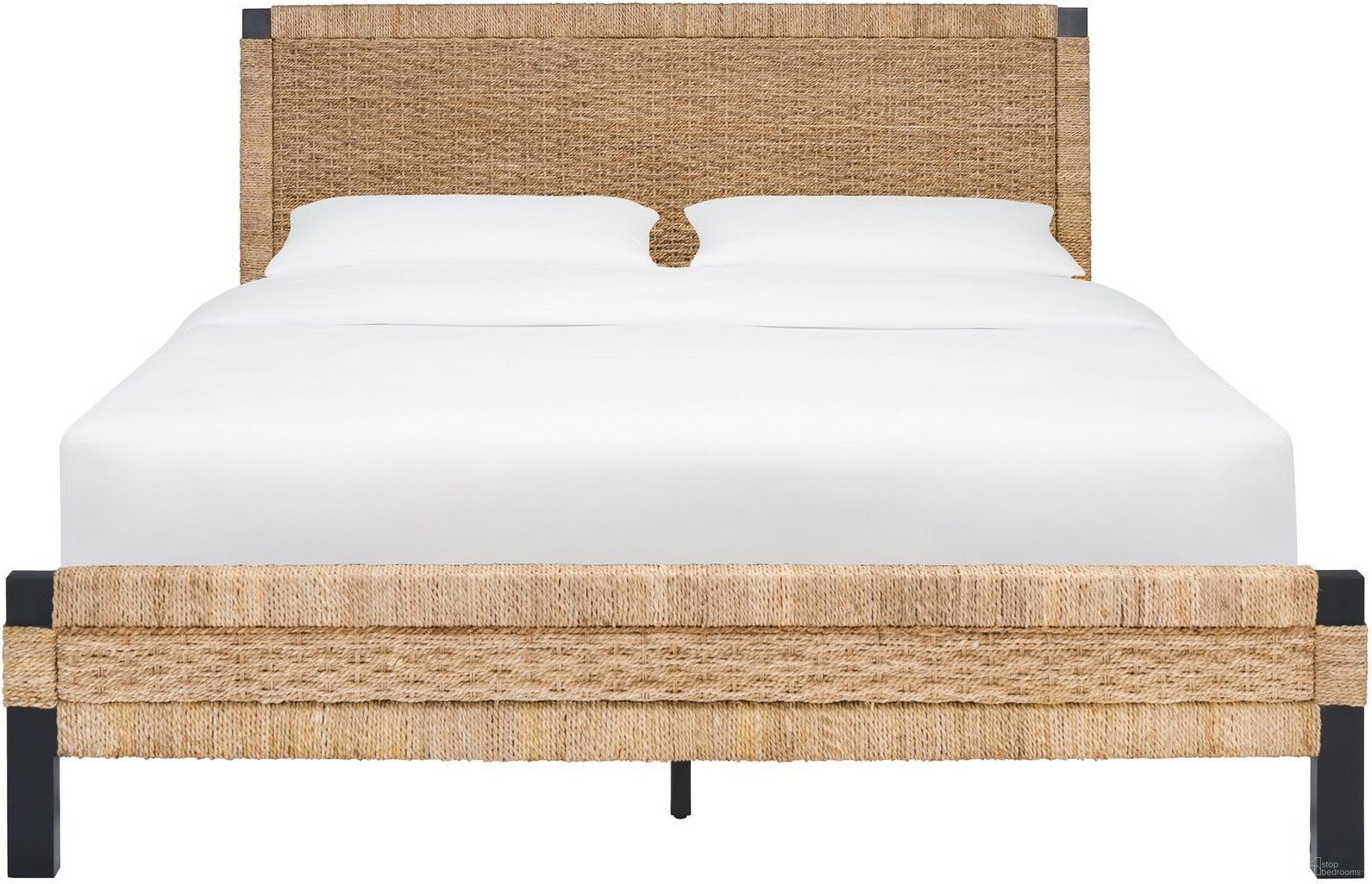 The appearance of Galen Woven Banana Stem Bed In Natural/Black - SFV1300A-Q-2BX designed by Safavieh Couture in the coastal interior design. This natural/black piece of furniture  was selected by 1StopBedrooms from Galen Collection to add a touch of cosiness and style into your home. Sku: SFV1300A-Q-2BX. Bed Type: Panel Bed. Material: Wood. Bed Size: Queen.