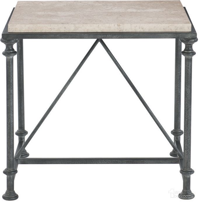 The appearance of Galesbury Metal End Table designed by Bernhardt in the transitional interior design. This antique silver/travertine stone piece of furniture  was selected by 1StopBedrooms from Galesbury Collection to add a touch of cosiness and style into your home. Sku: 537121. Material: Steel.