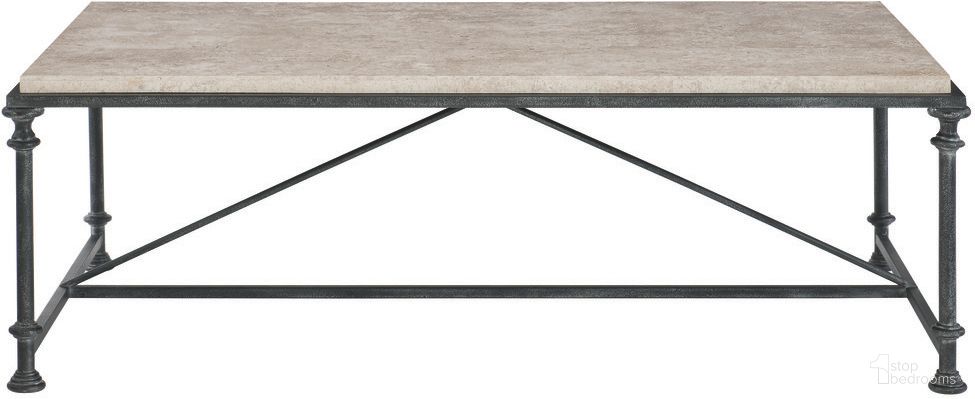 The appearance of Galesbury Rectangular Metal Cocktail Table designed by Bernhardt in the transitional interior design. This antique silver/travertine stone piece of furniture  was selected by 1StopBedrooms from Galesbury Collection to add a touch of cosiness and style into your home. Sku: 537021. Material: Steel.