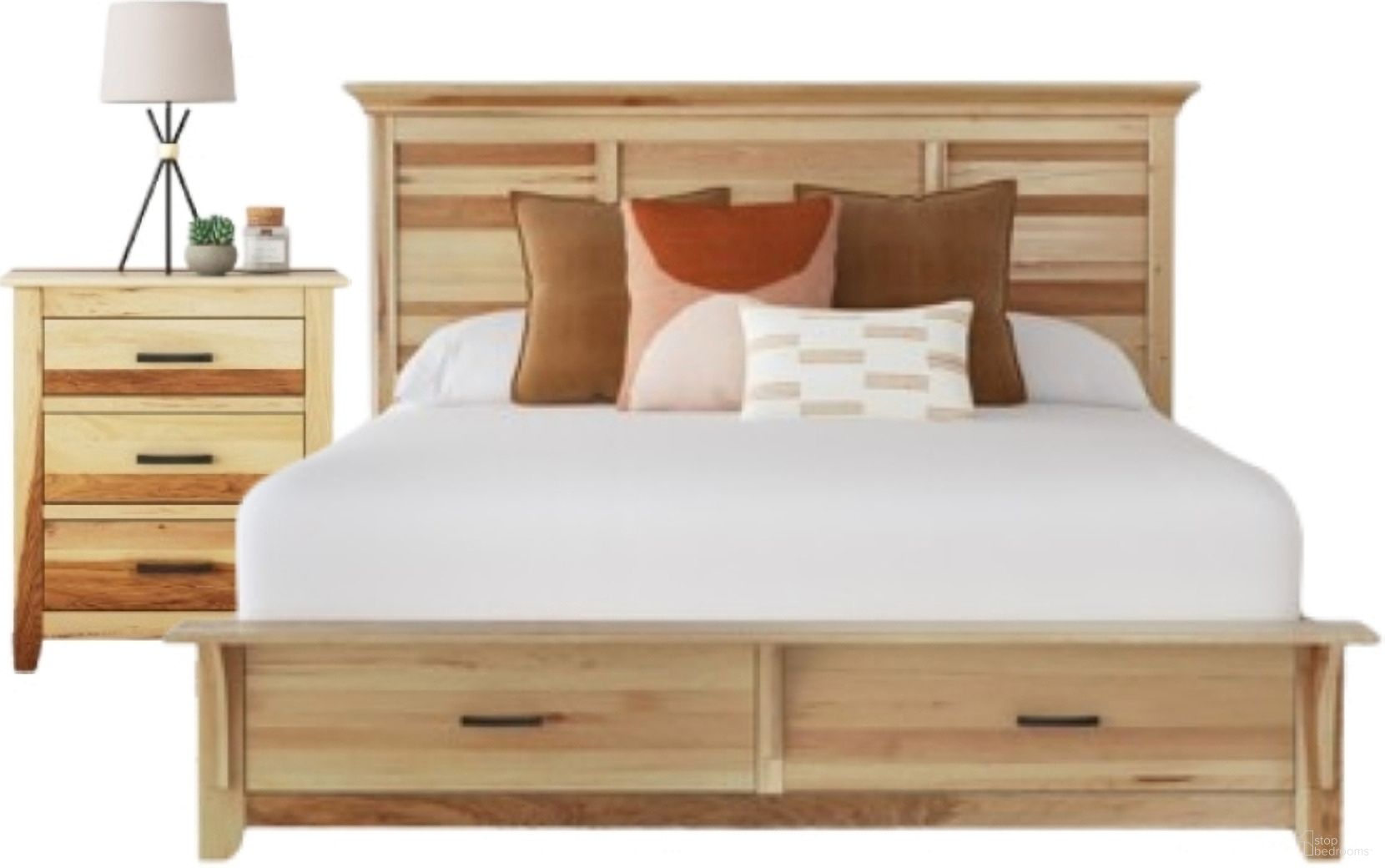 The appearance of Gallagher Storage Bedroom Set In Natural Hickory designed by A-America in the transitional interior design. This hickory piece of furniture  was selected by 1StopBedrooms from Gallagher Collection to add a touch of cosiness and style into your home. Sku: GALNH503H;GALNH503G;GALNH503R;GALNH503P;GALNH5750. Bed Type: Storage Bed. Material: Wood. Bed Size: Queen.