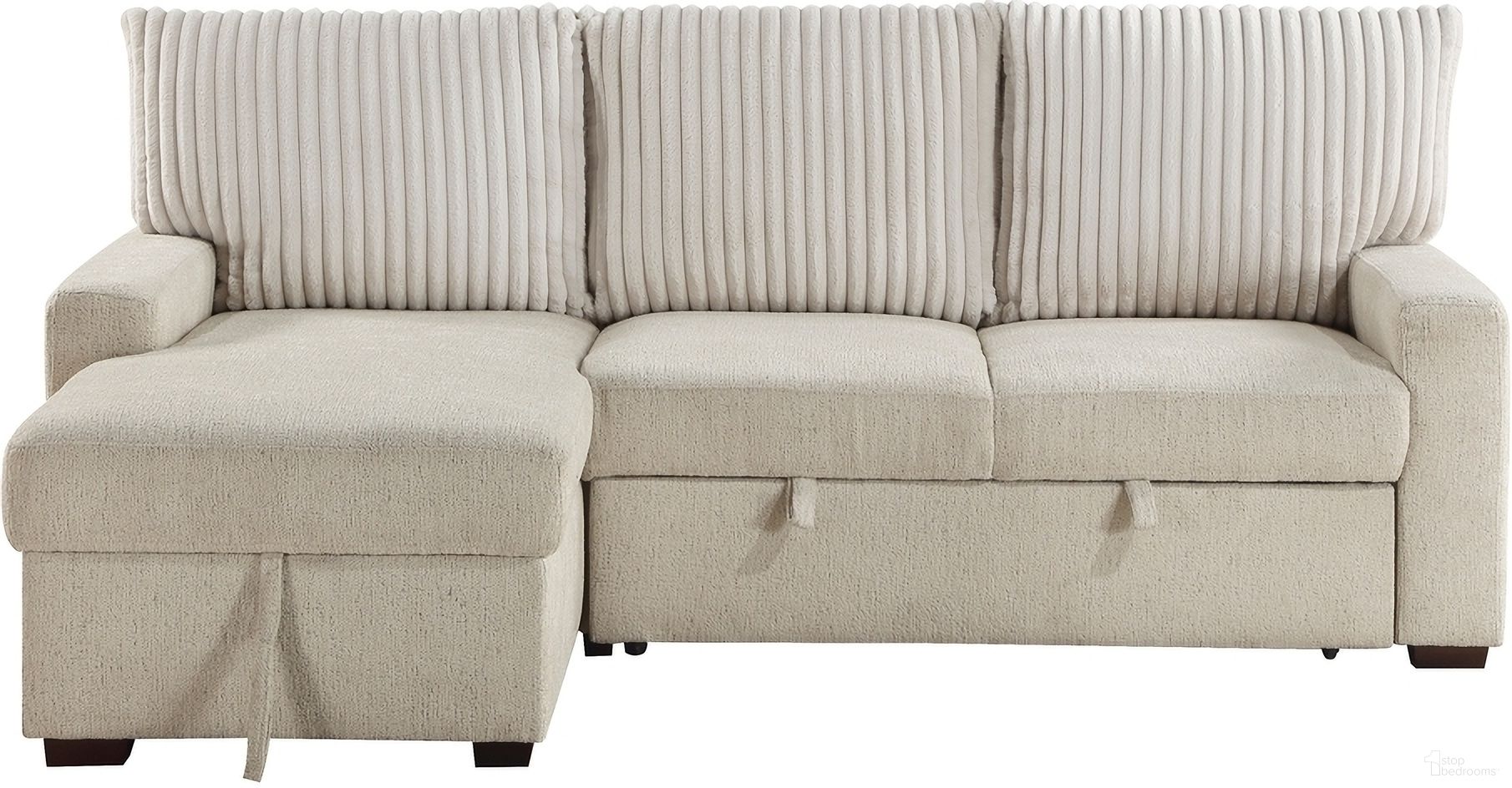 The appearance of Gallatin 2-Piece Sectional with Left Chaise and Drop-Down Cup holders, Storage Pouch, Pull-out Bed and Hidden Storage In Beige designed by Homelegance in the modern / contemporary interior design. This beige piece of furniture was selected by 1StopBedrooms from Gallatin Collection to add a touch of cosiness and style into your home. Sku: 9605BE-LC;9605BE-RL. Material: Boucle. Layout: LAF.