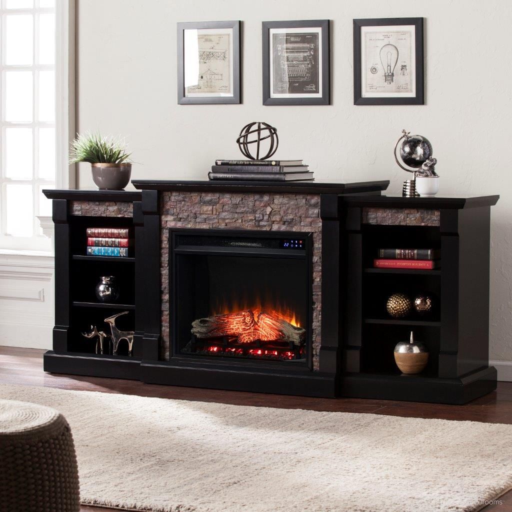 SEI Furniture Gallatin Electric Fireplace with Bookcases - Thumbnail 3