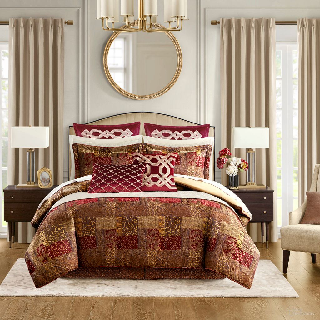 The appearance of Galleria 4 Piece Queen Comforter Set In Red designed by Olliix in the traditional interior design. This red piece of furniture was selected by 1StopBedrooms from Galleria Collection to add a touch of cosiness and style into your home. Sku: CCL10-0010. Material: Polyester. Bed Size: Queen.