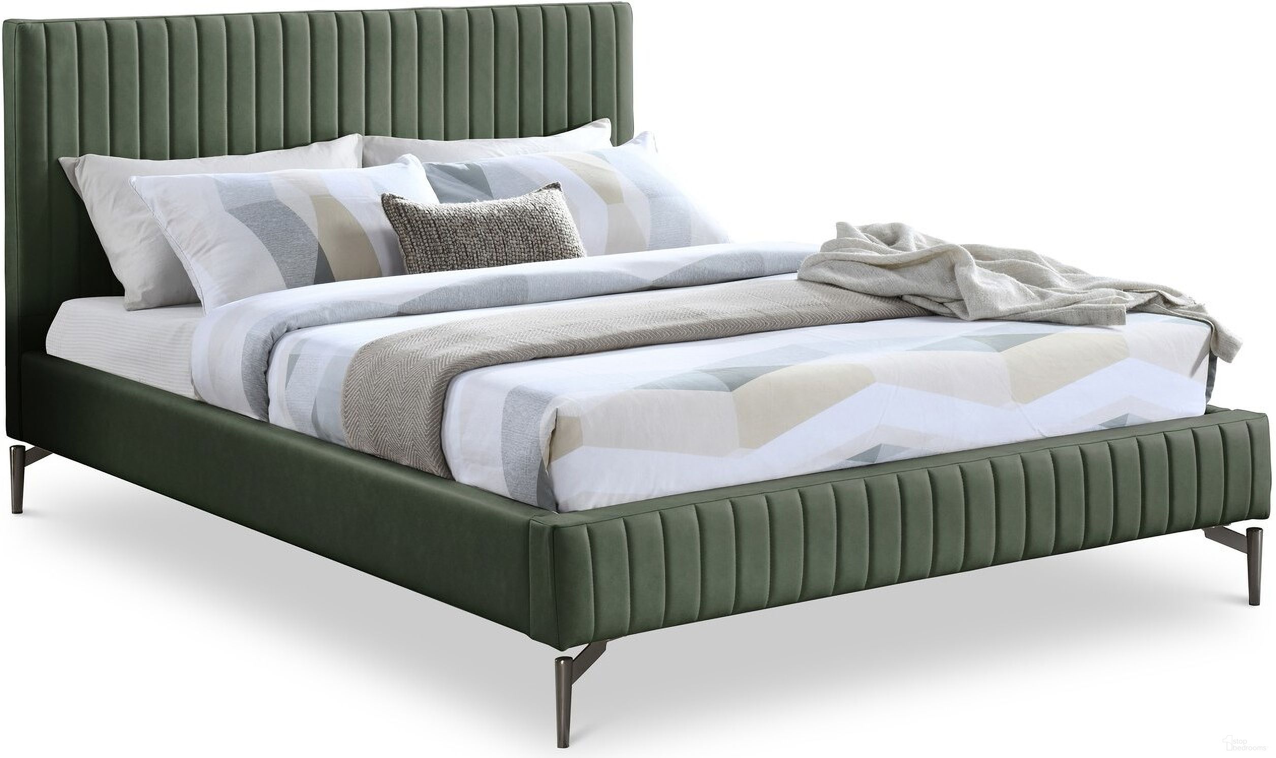 The appearance of Gallo Vegan Leather Queen Bed In Green designed by Meridian in the modern / contemporary interior design. This green piece of furniture was selected by 1StopBedrooms from Gallo Collection to add a touch of cosiness and style into your home. Sku: GalloGreen-Q Box 1/2 (Headboard);GalloGreen-Q Box 2/2 (Footboard / Rails / Slats). Bed Type: Panel Bed. Material: Wood. Bed Size: Queen.