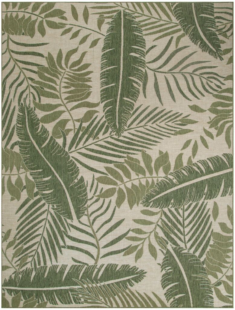 Garden Oasis 9' x 12' Outdoor Rug In Ivory and Green
