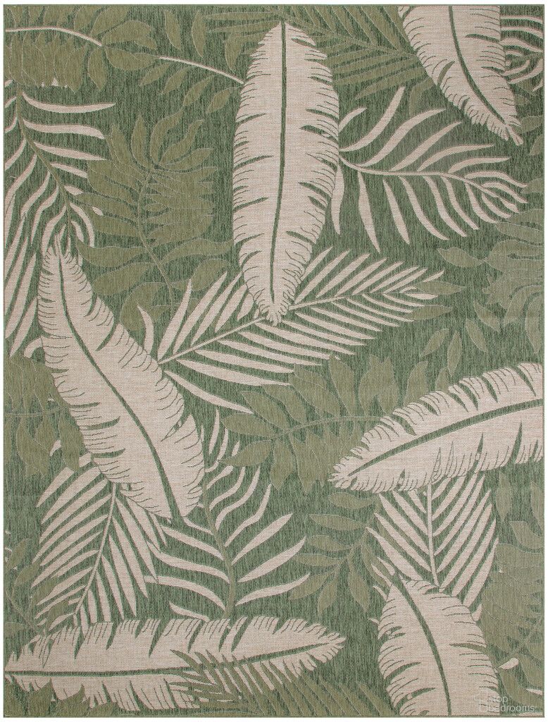 Garden Oasis 9' x 12' Outdoor Rug In Ivory and Green