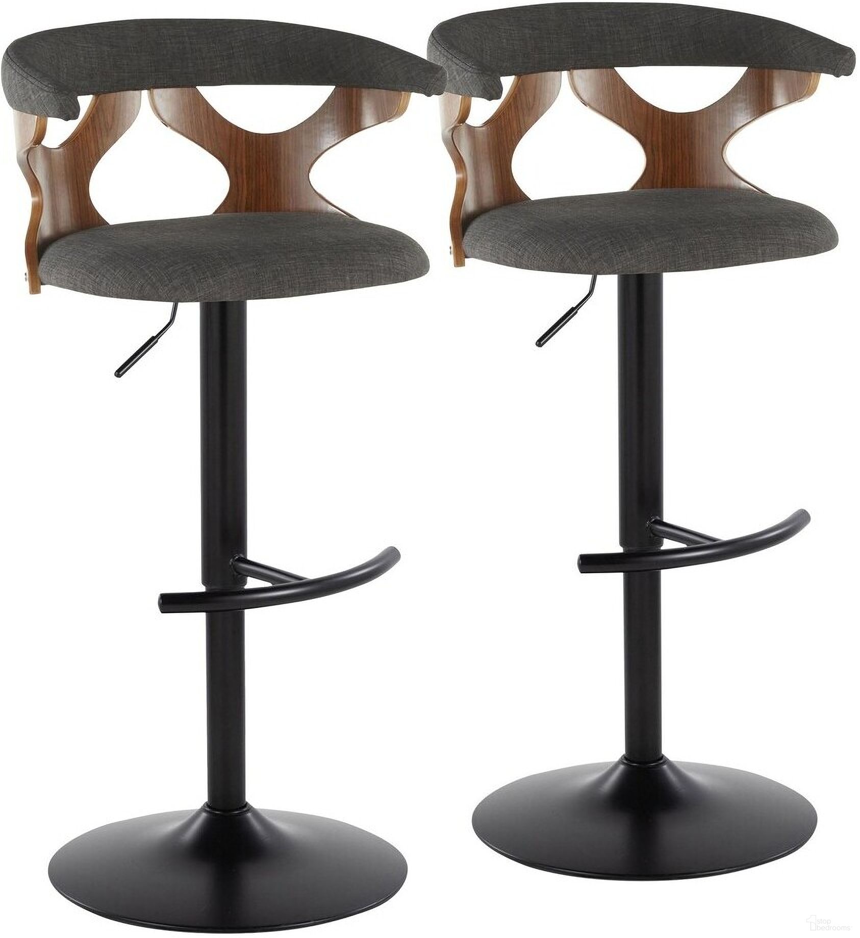 The appearance of Gardenia Adjustable Barstool Set of 2 In Black Walnut designed by Lumisource in the modern / contemporary interior design. This black walnut piece of furniture was selected by 1StopBedrooms from Gardenia Collection to add a touch of cosiness and style into your home. Sku: BS-GARDFB-RT2 BKWLCHAR2. Material: Wood.