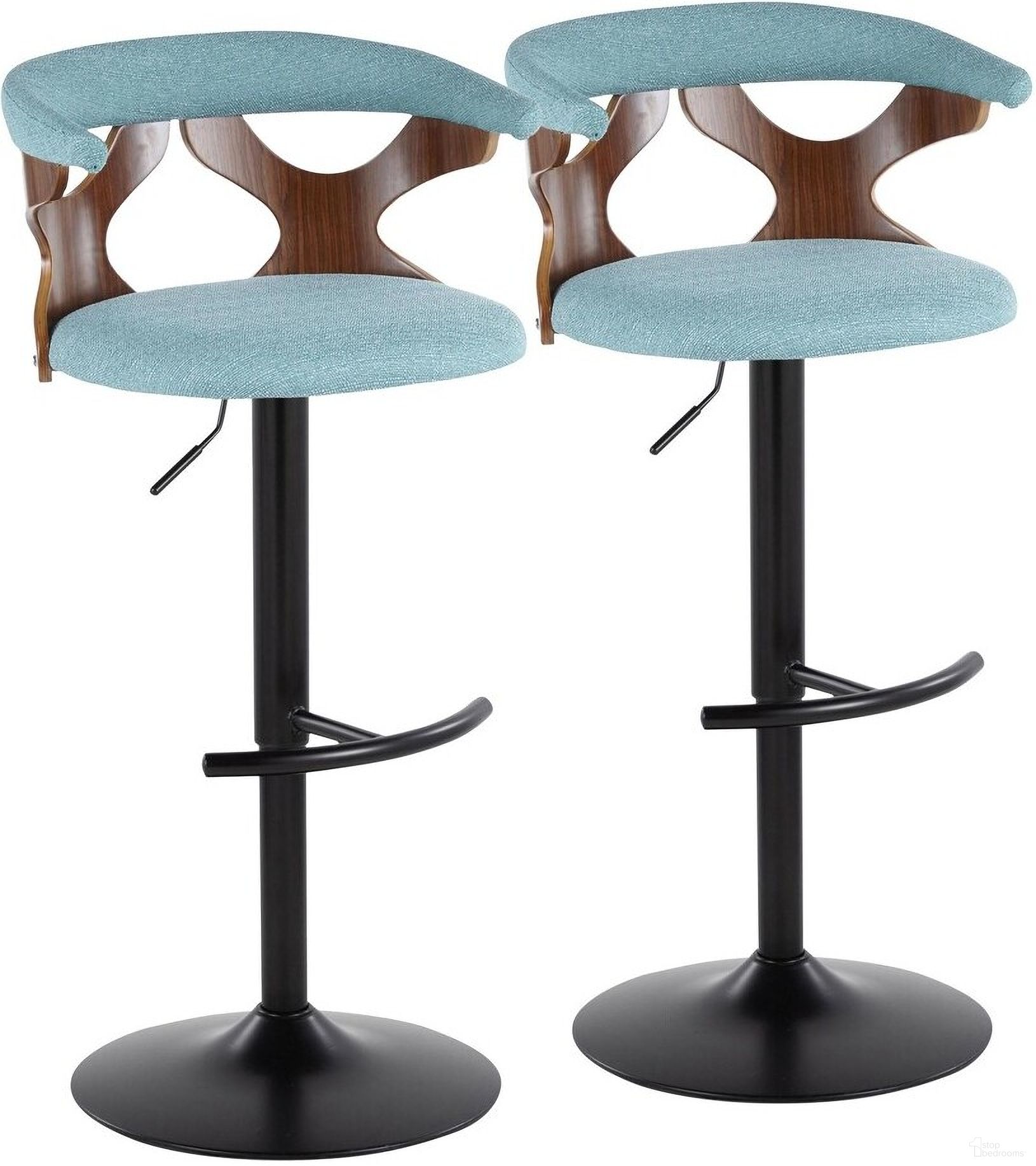 The appearance of Gardenia Adjustable Barstool Set of 2 In Black Walnut/Teal designed by Lumisource in the modern / contemporary interior design. This teal piece of furniture was selected by 1StopBedrooms from Gardenia Collection to add a touch of cosiness and style into your home. Sku: BS-GARDFB-RT2 BKWLTL2. Material: Wood.
