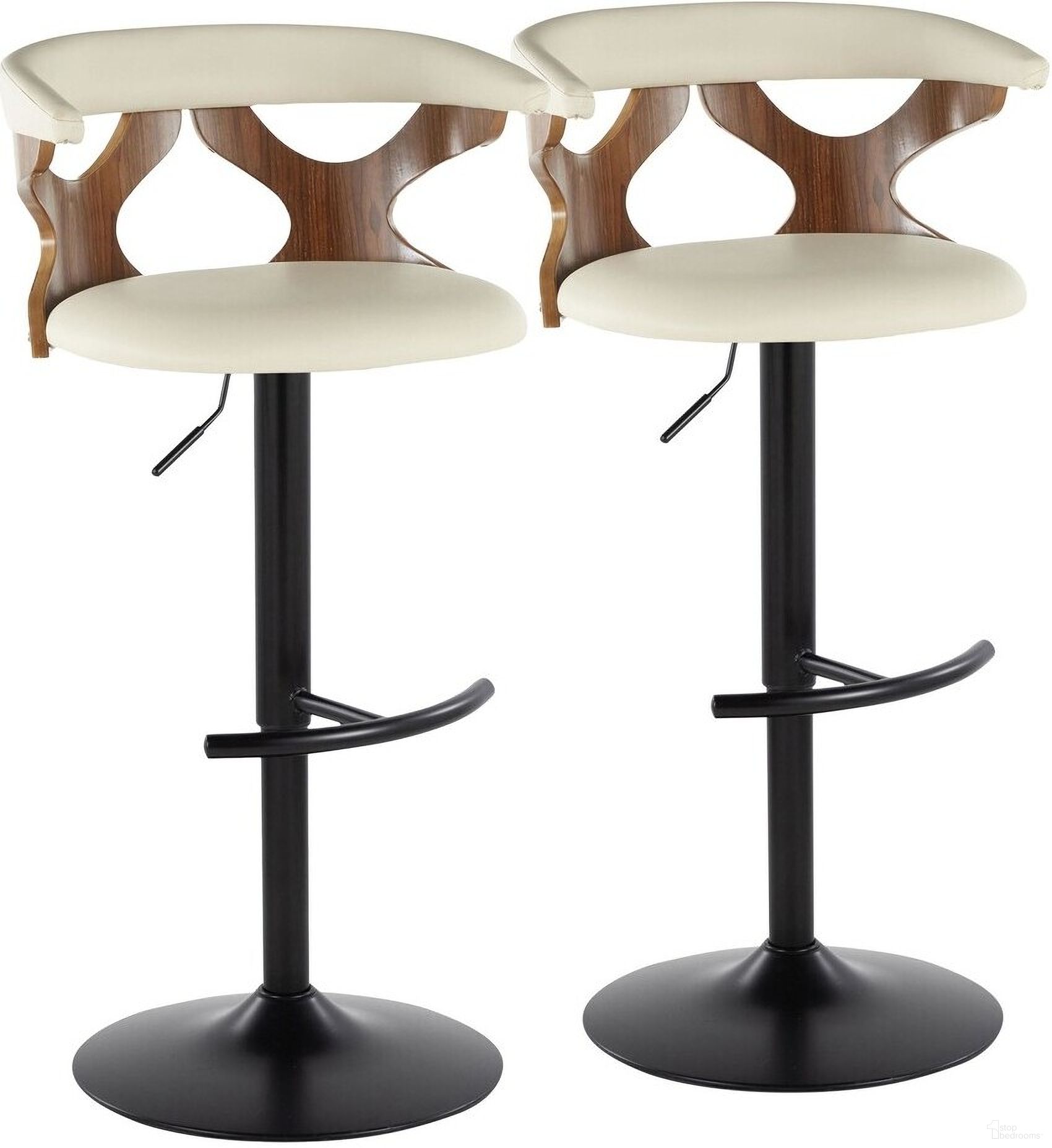 The appearance of Gardenia Adjustable Barstool Set of 2 In Walnut designed by Lumisource in the modern / contemporary interior design. This walnut piece of furniture was selected by 1StopBedrooms from Gardenia Collection to add a touch of cosiness and style into your home. Sku: BS-GARDPU-RT2 BKWLCR2. Material: Wood.