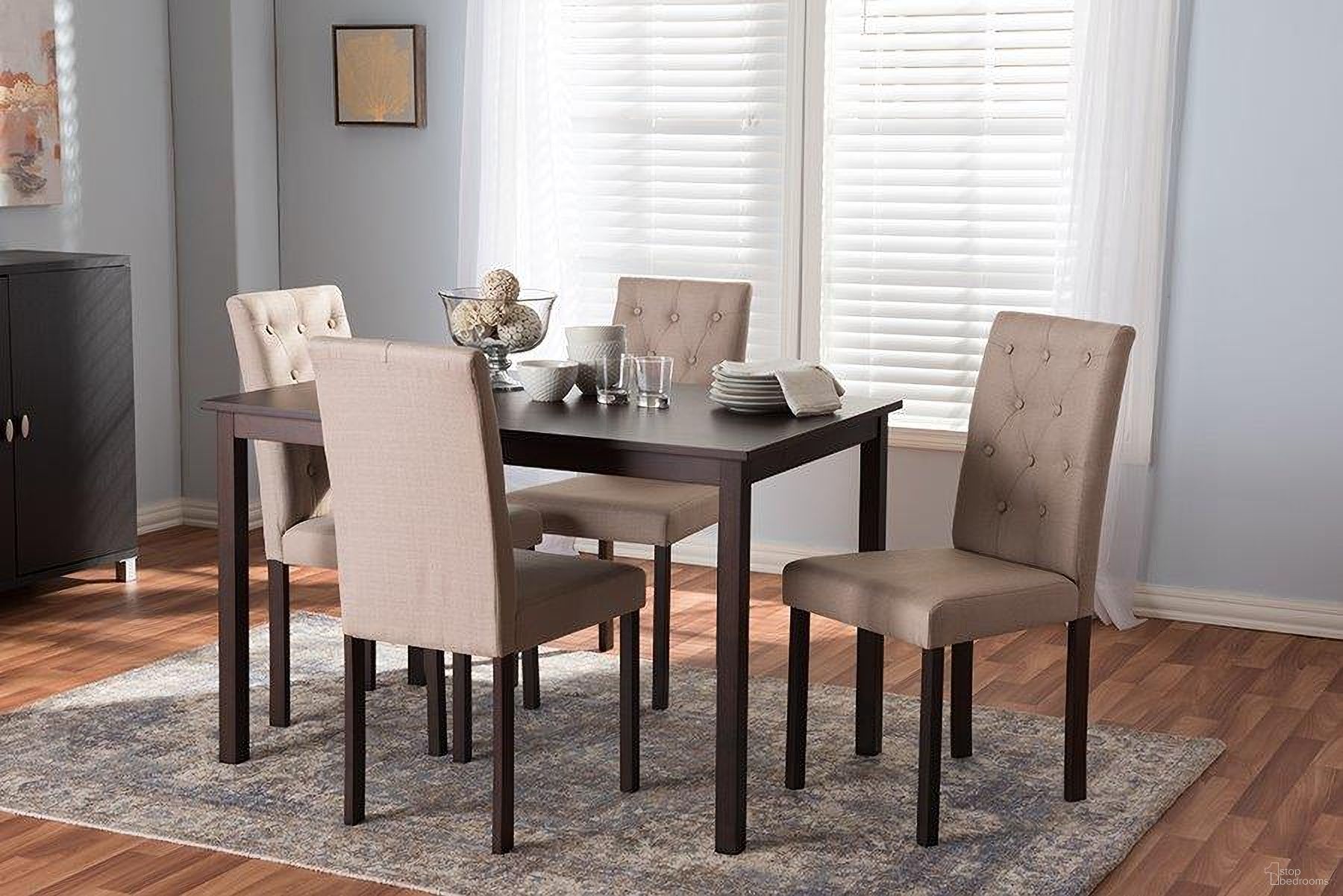 Gardner Modern And Contemporary 5-Piece Dark Brown Finished Beige Fabric Upholstered Dining Set