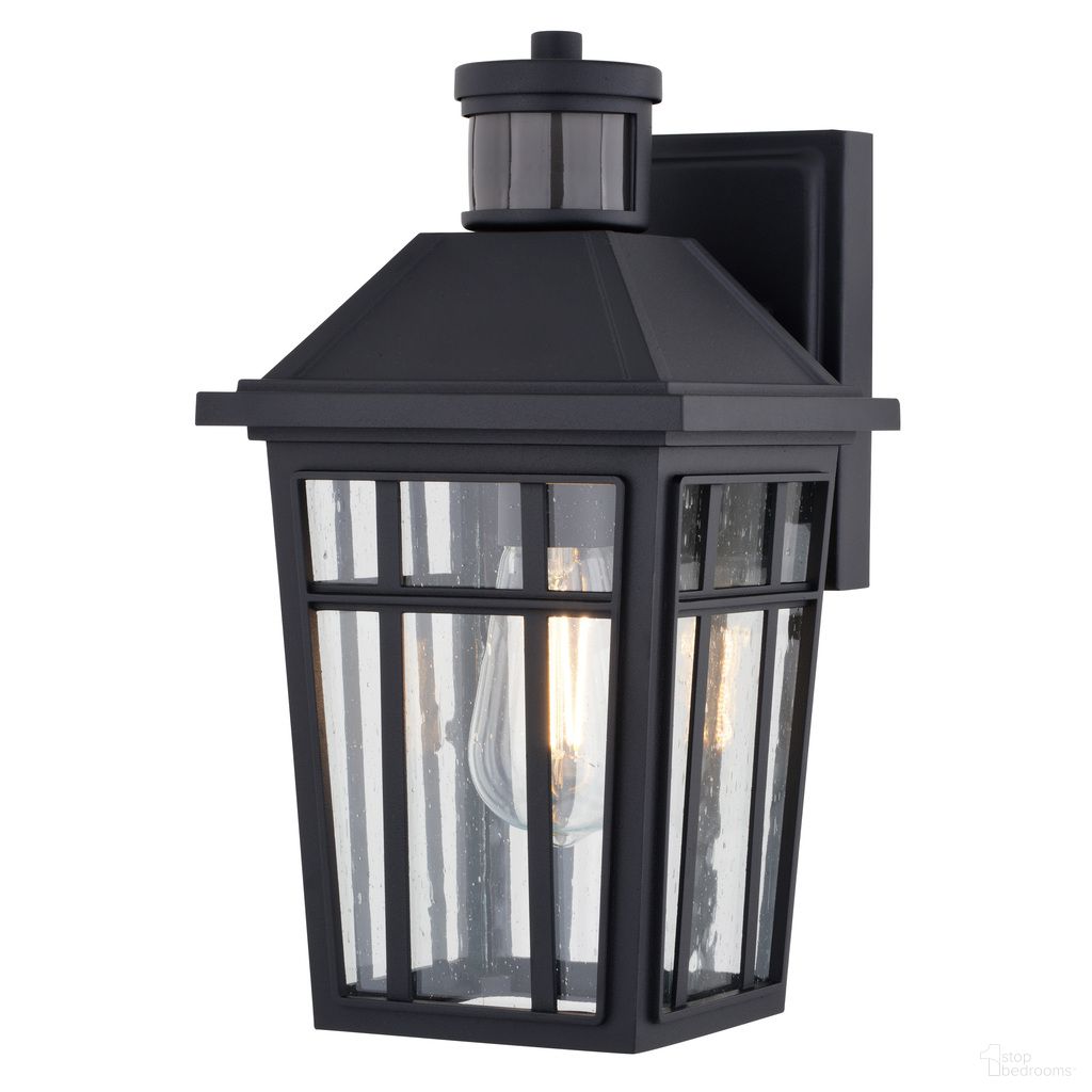 The appearance of Garfield Park 12.25 Inch H Outdoor Motion Sensor Wall Light In Textured Black designed by Vaxcel in the traditional interior design. This textured black piece of furniture  was selected by 1StopBedrooms from Garfield Park Collection to add a touch of cosiness and style into your home. Sku: T0781. Material: Aluminum.