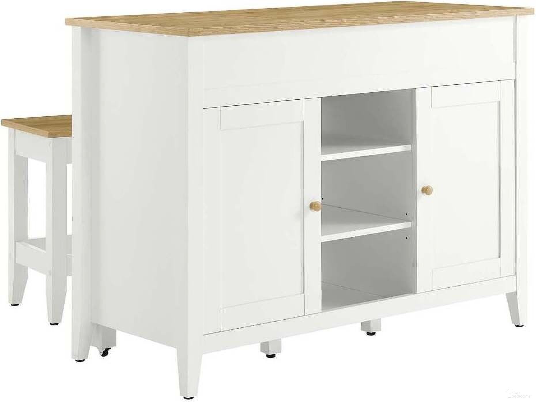 Garland 3 Piece Kitchen Island and Stool Set In Oak and White