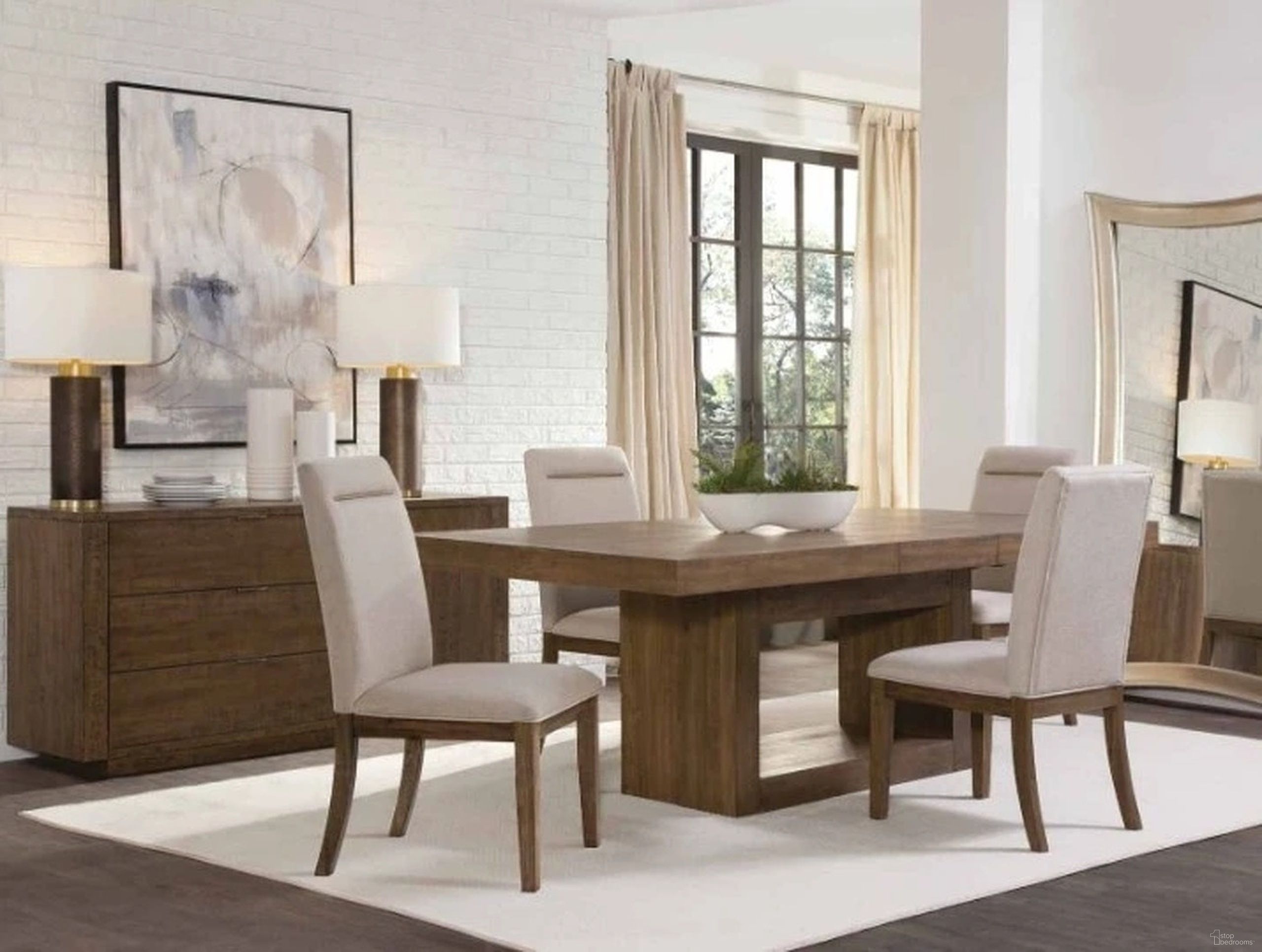 The appearance of Garland 5 Piece Dining Room Set In Brown designed by Steve Silver in the modern / contemporary interior design. This brown piece of furniture was selected by 1StopBedrooms from Garland Collection to add a touch of cosiness and style into your home. Sku: GA500TT;GA500TB;GA500S;GA500S. Material: MDF.