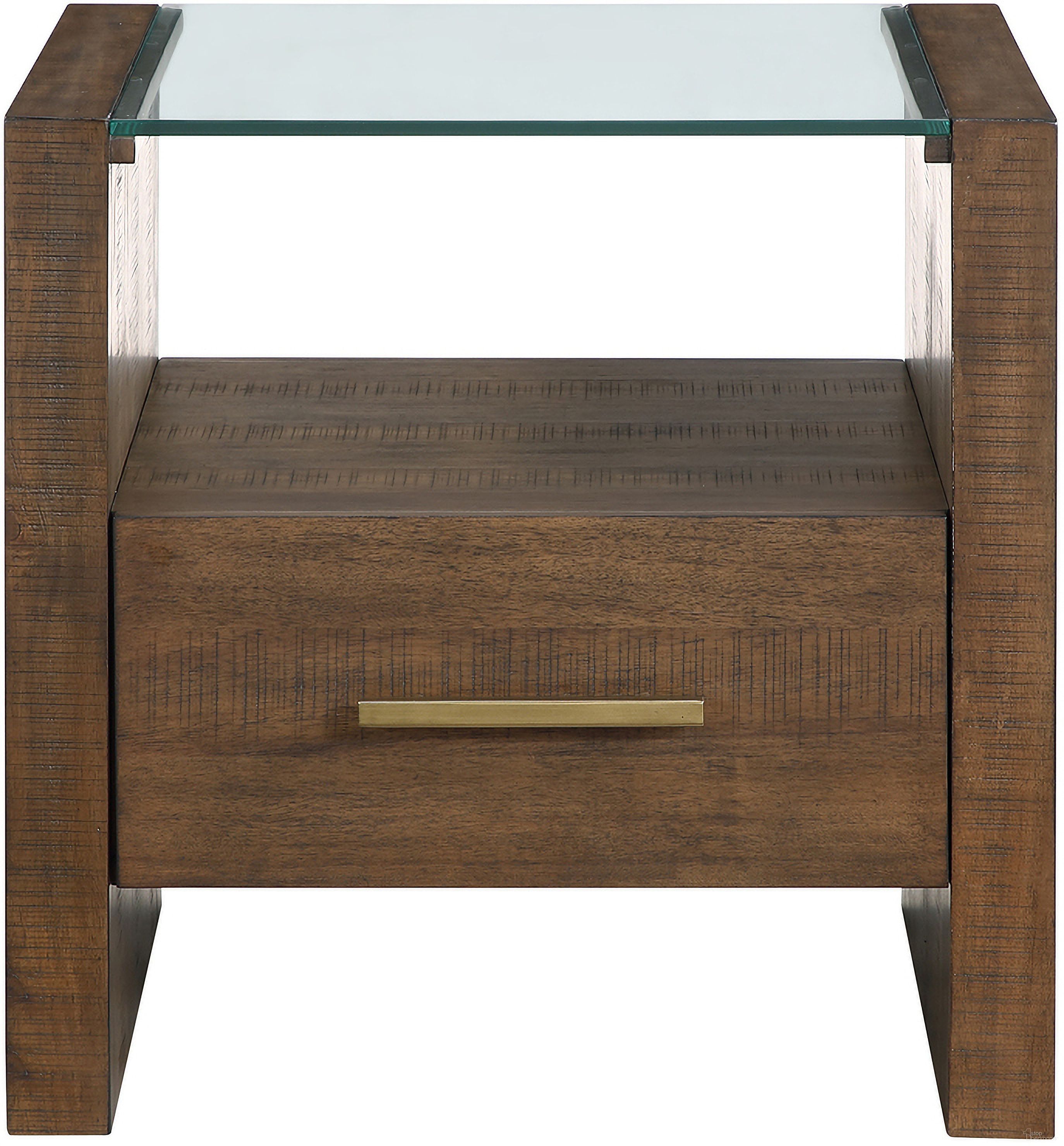 The appearance of Garland Glass Top End Table In Brown designed by Steve Silver in the transitional interior design. This brown piece of furniture was selected by 1StopBedrooms from Garland Collection to add a touch of cosiness and style into your home. Sku: GA100E. Material: MDF.