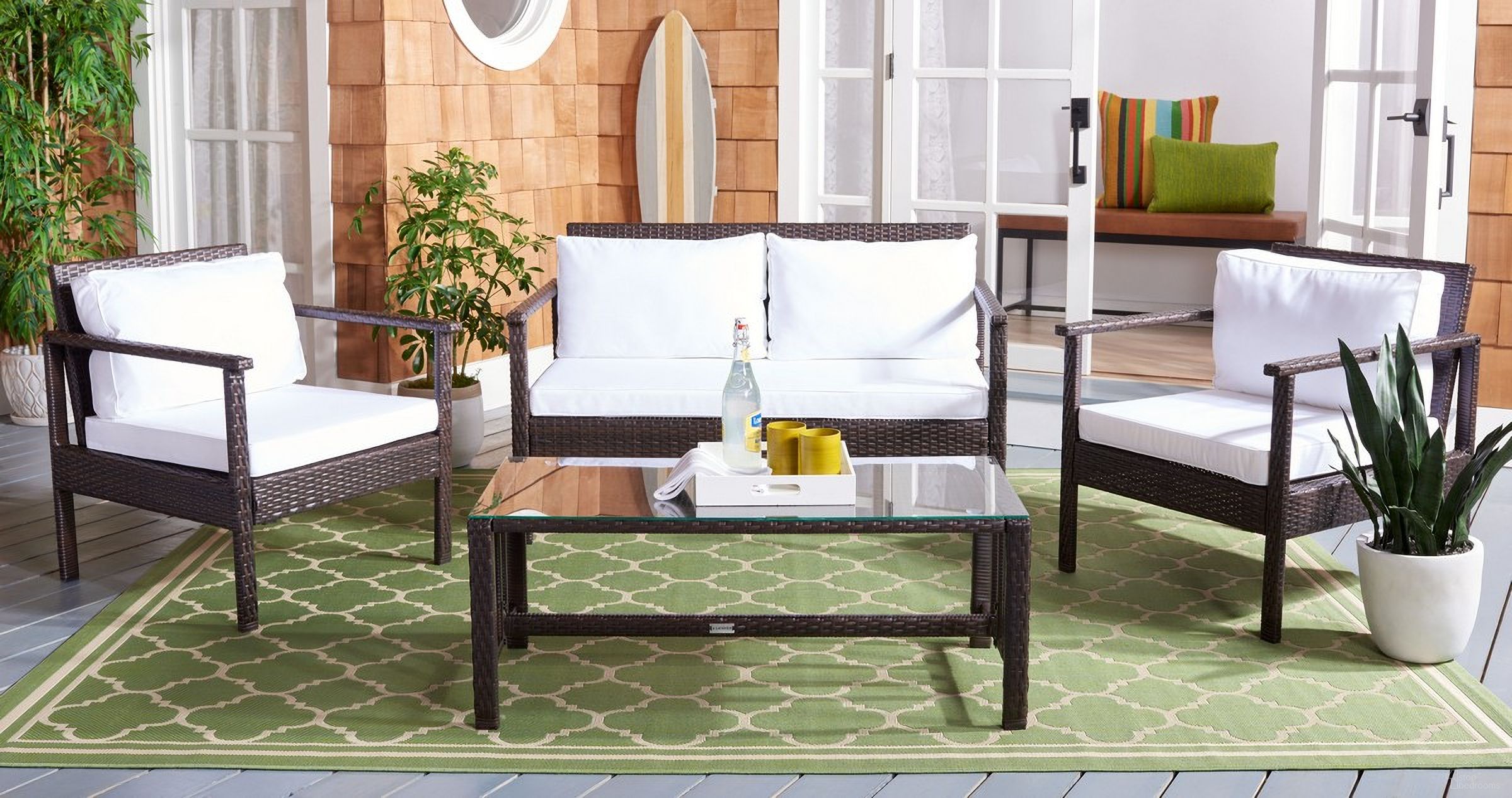 Garnen 4 Piece Living Set In White and Brown