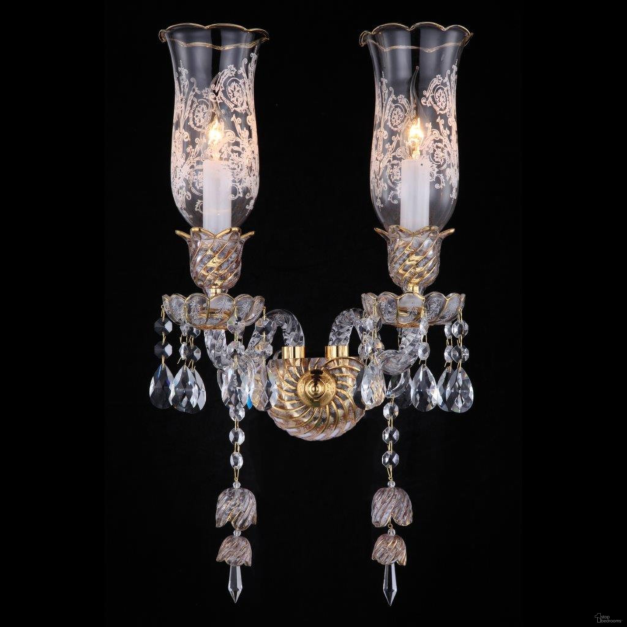 The appearance of Garnier - 2 Light Wall Sconce designed by Michael Amini in the traditional interior design. This clear gold piece of furniture was selected by 1StopBedrooms from Lighting Collection to add a touch of cosiness and style into your home. Sku: LT-WL005-2CLR.