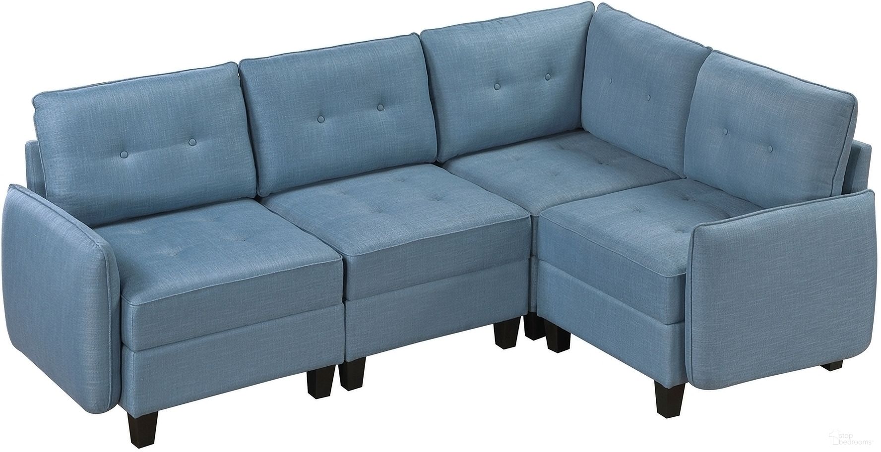 The appearance of Garren 4-Piece Sectional with Storage In Blue designed by Homelegance in the transitional interior design. This blue piece of furniture was selected by 1StopBedrooms from Garren Collection to add a touch of cosiness and style into your home. Sku: 9557BUE-C1A;9557BUE-C1A;9557BUE-AC;9557BUE-CR. Material: Textured.